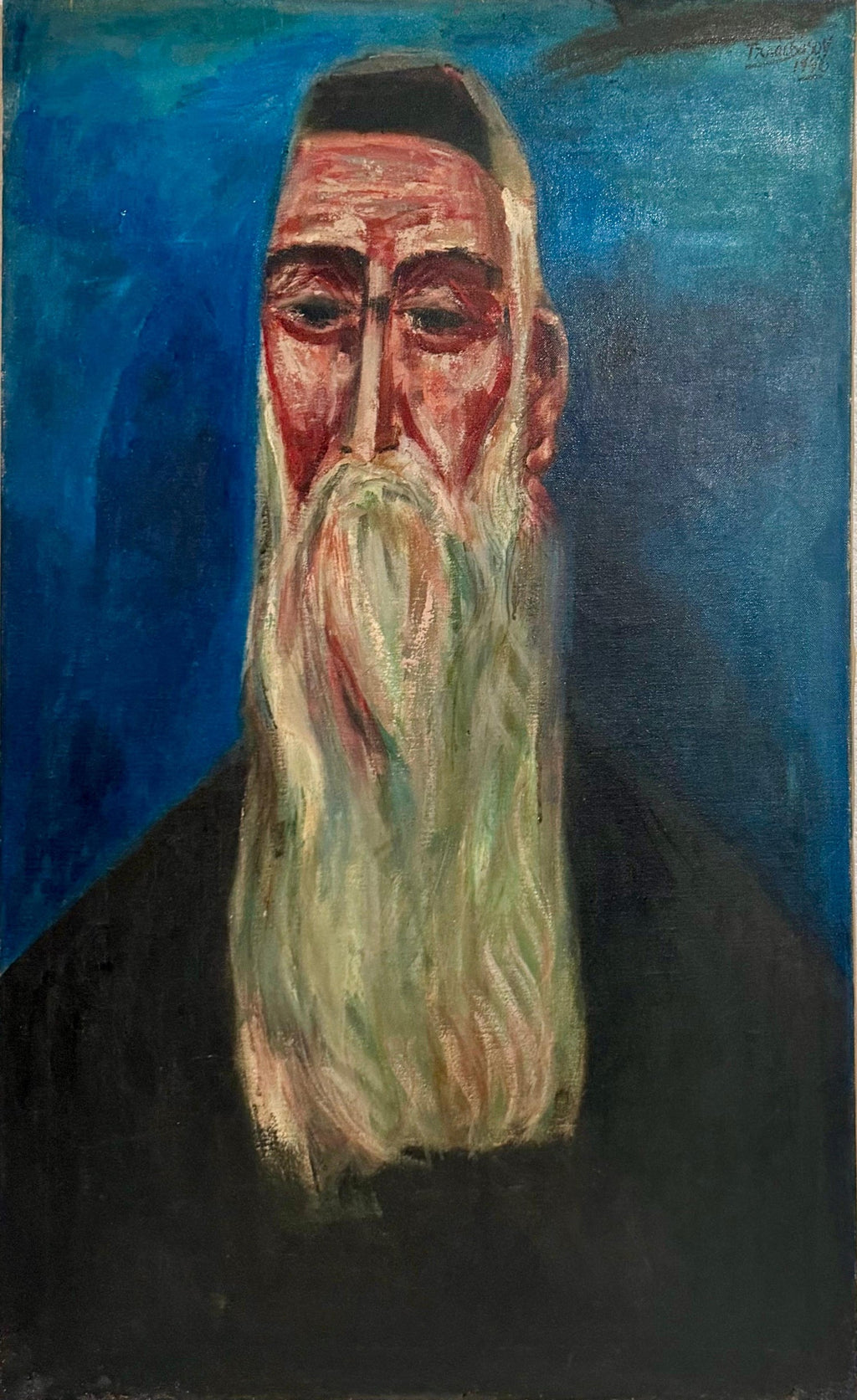 Holocaust Memorial Oil Painting Judaica Rabbi Composed of Figures WPA Artist