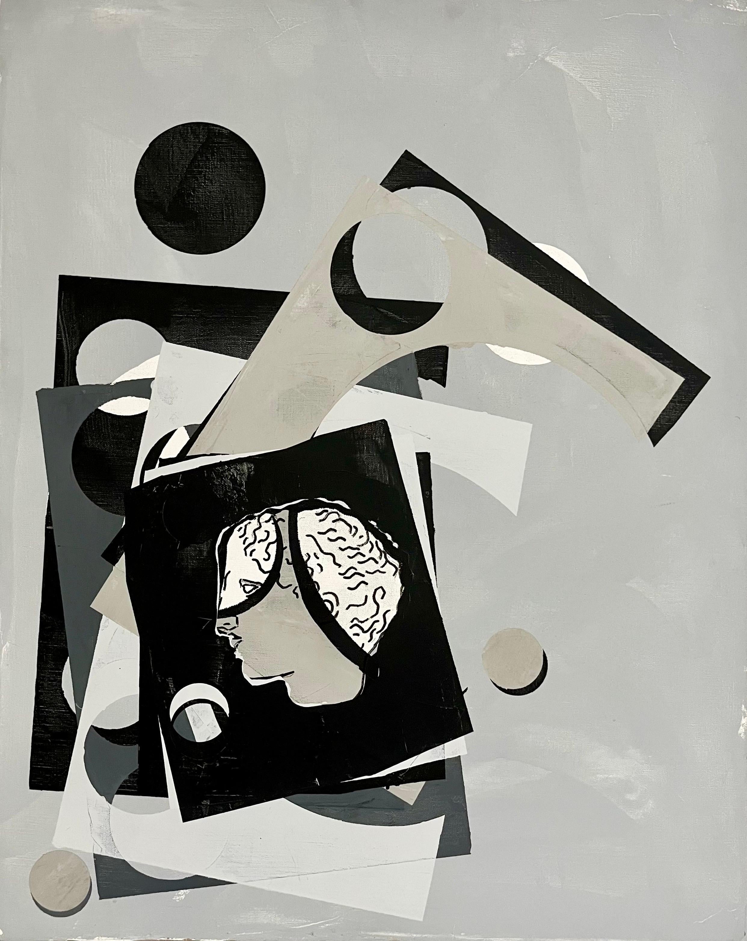American Figurative Abstract Geometric Mixed Media Painting Judy Rifka