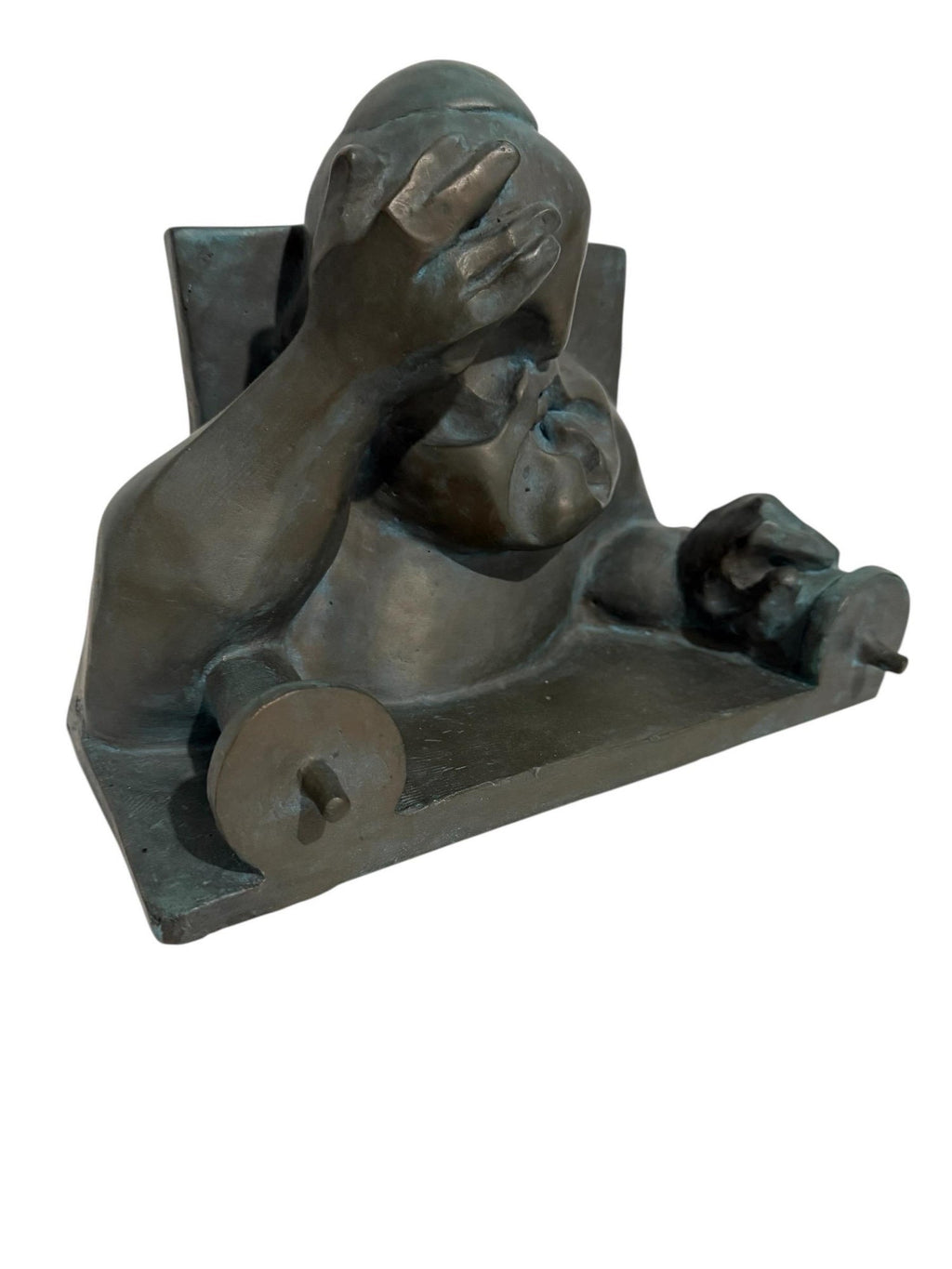 Ted Egri Taos Modernist Judaica Cubist Bronze Sculpture Rabbi & Torah WPA Artist