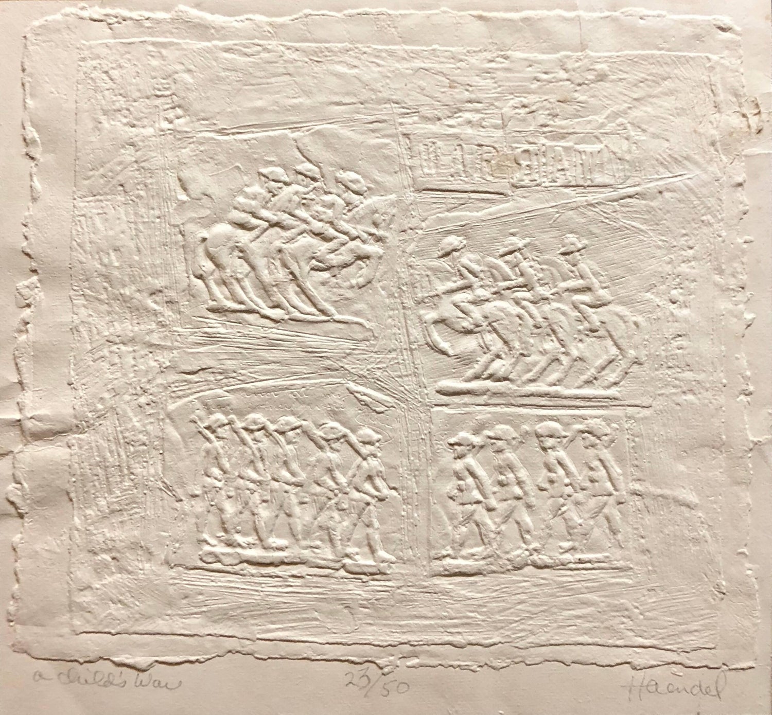Bill Haendel Americana 'A Child's War' Cast Paper Relief Sculpture