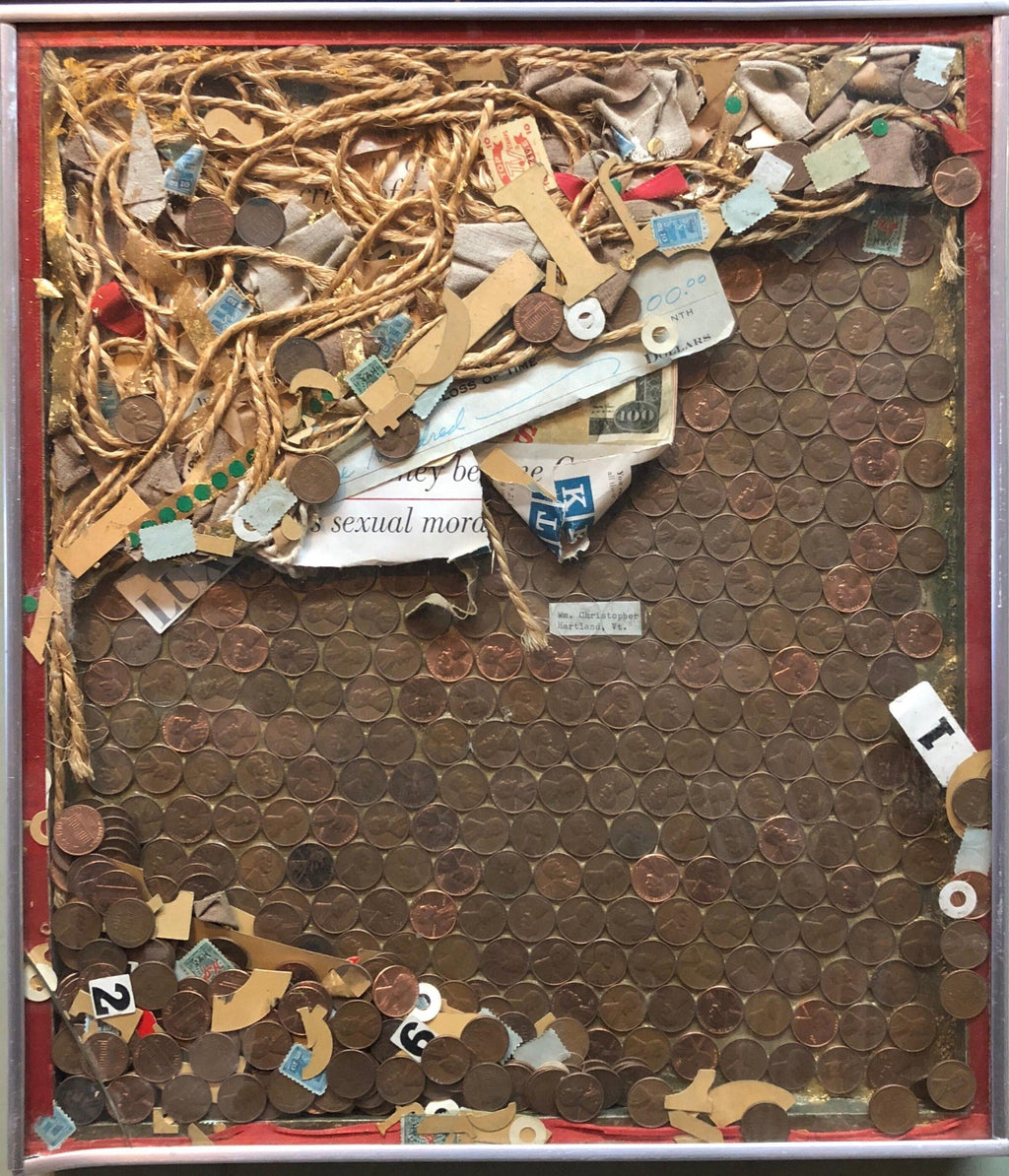 Assemblage Collage Painting/Sculpture with Pennies and Scrap Civil Rights Artist