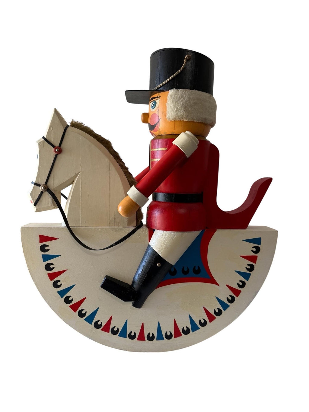 Vintage Huge German Folk Art Wood Sculpture Rocking Horse Erzgebirge Reiterlein