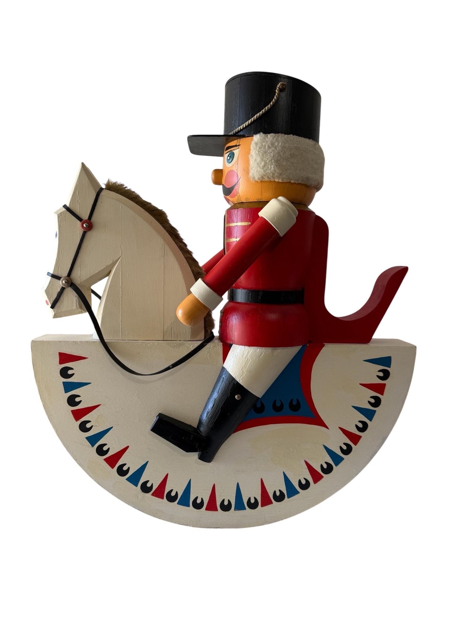 Vintage Huge German Folk Art Wood Sculpture Rocking Horse Erzgebirge Reiterlein
