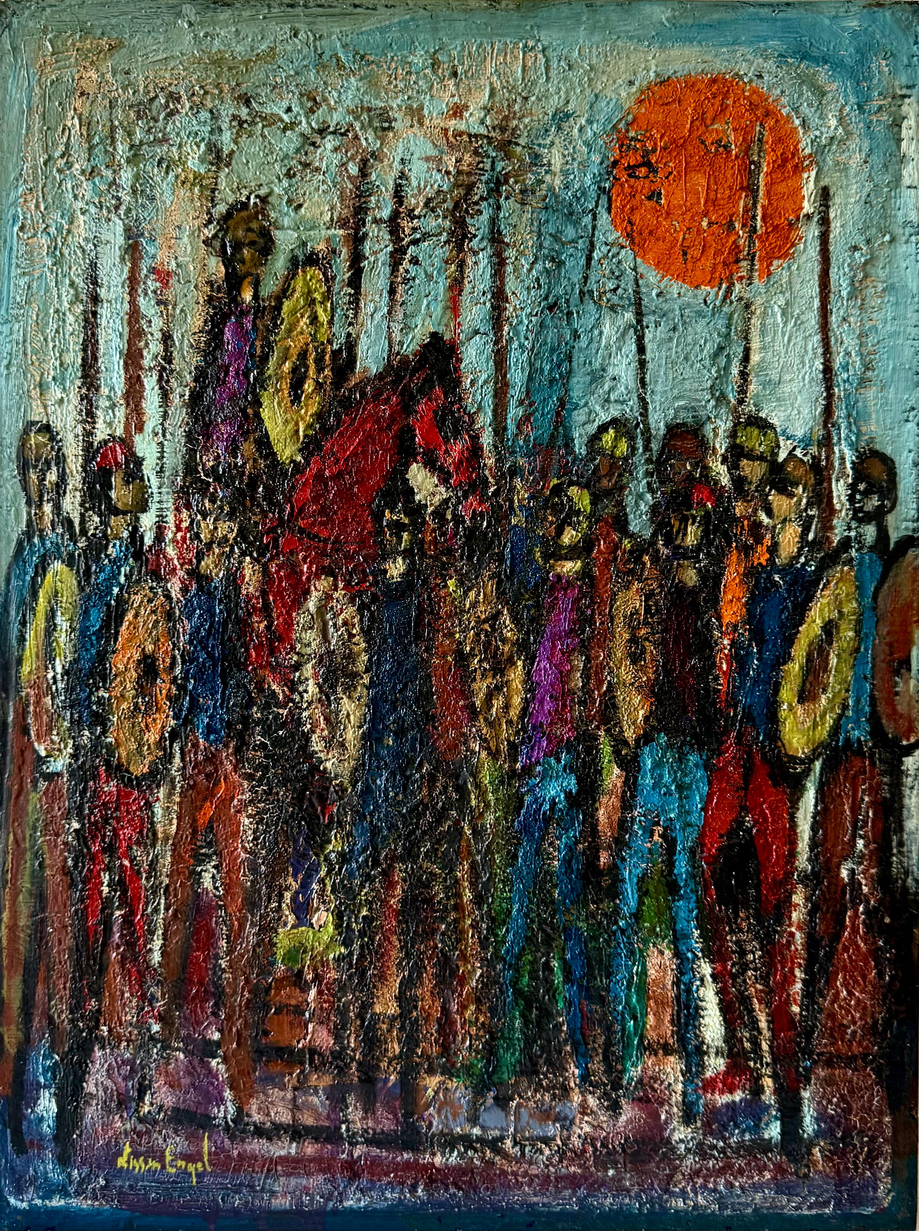 Mod French Oil Painting Semi Abstract Colorful Composition Israeli Nissan Engel