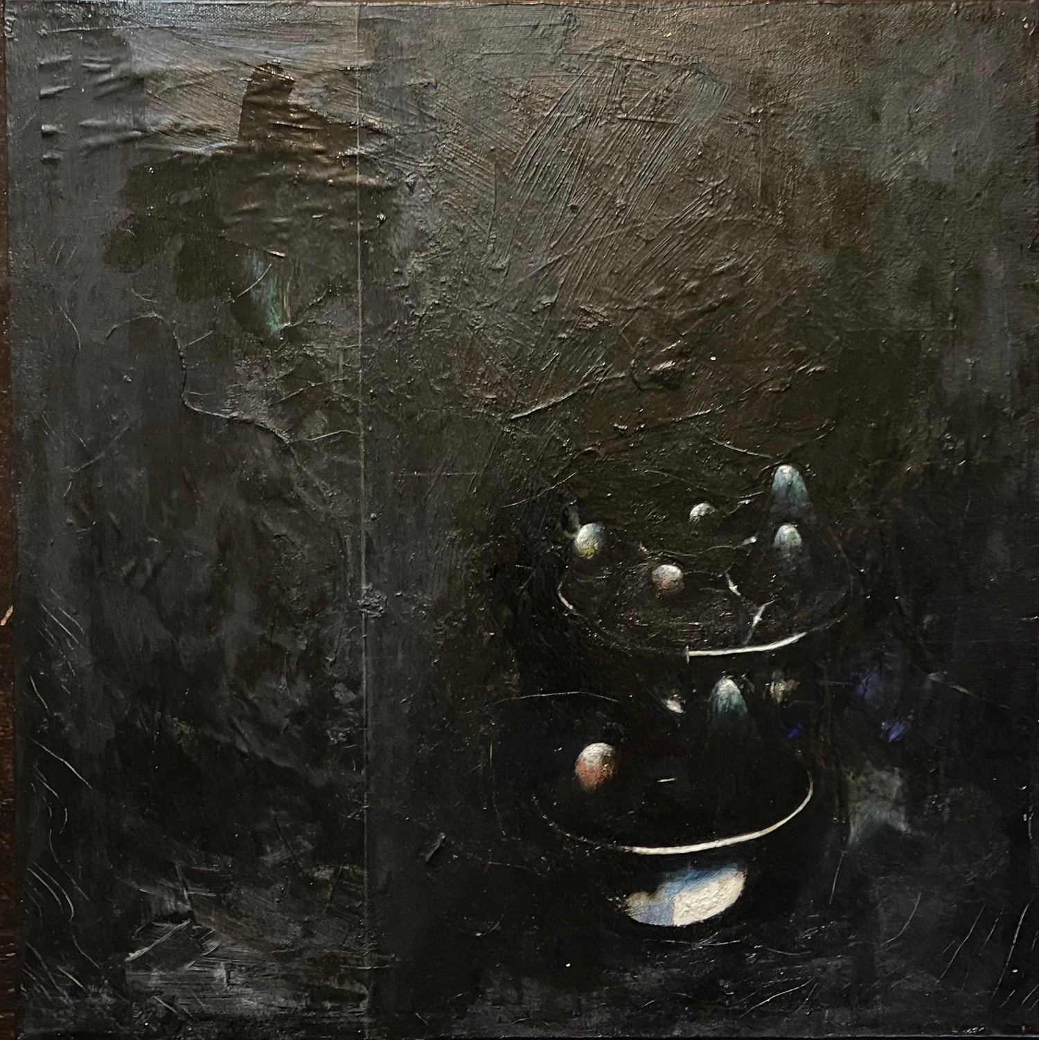 Minimalist  Black Oil Painting, Collage, Mixed Media on Canvas Kevin Larmon