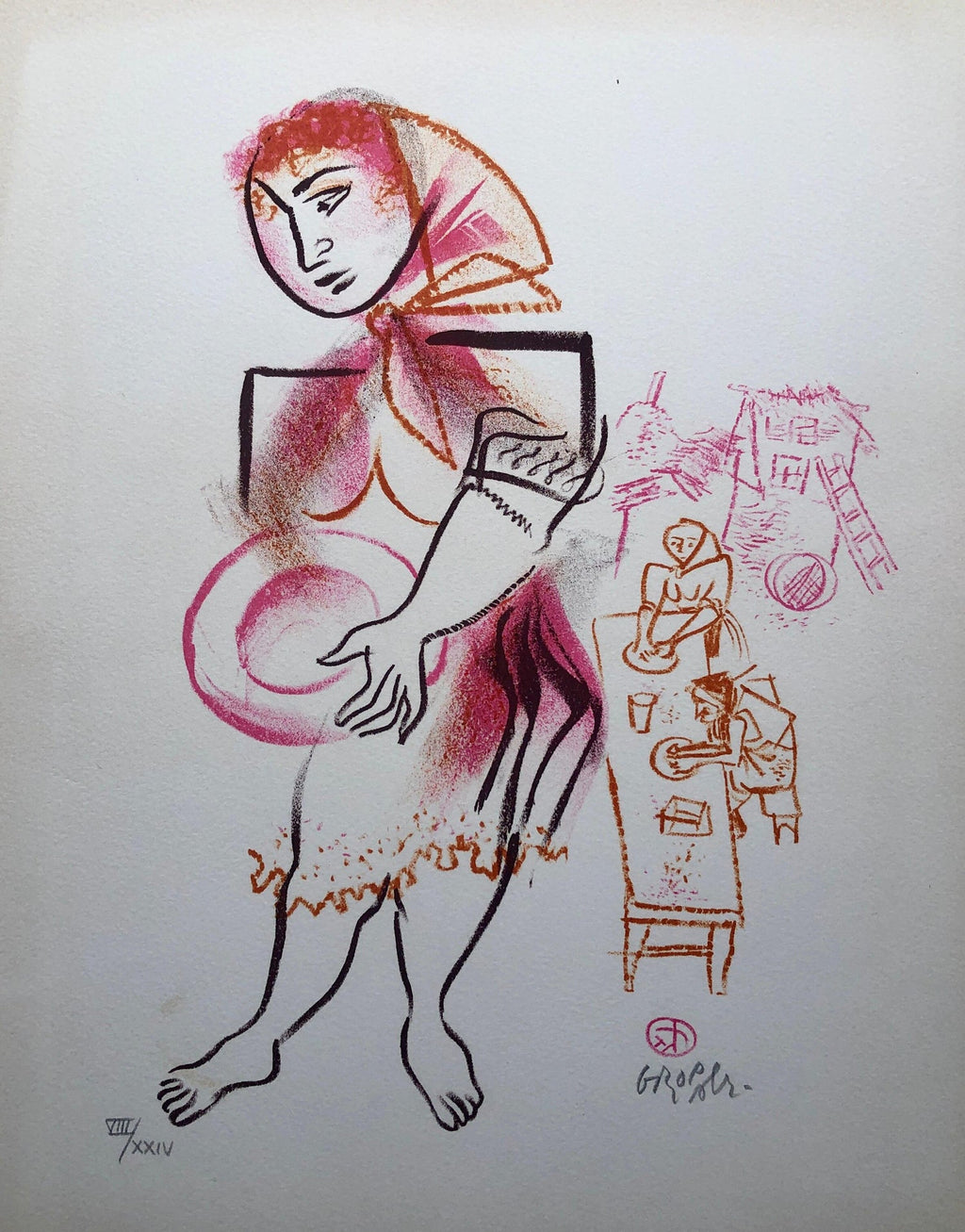 Jewish Shtetl Machers Americana Judaica Lithograph WPA Yiddish Social Realist