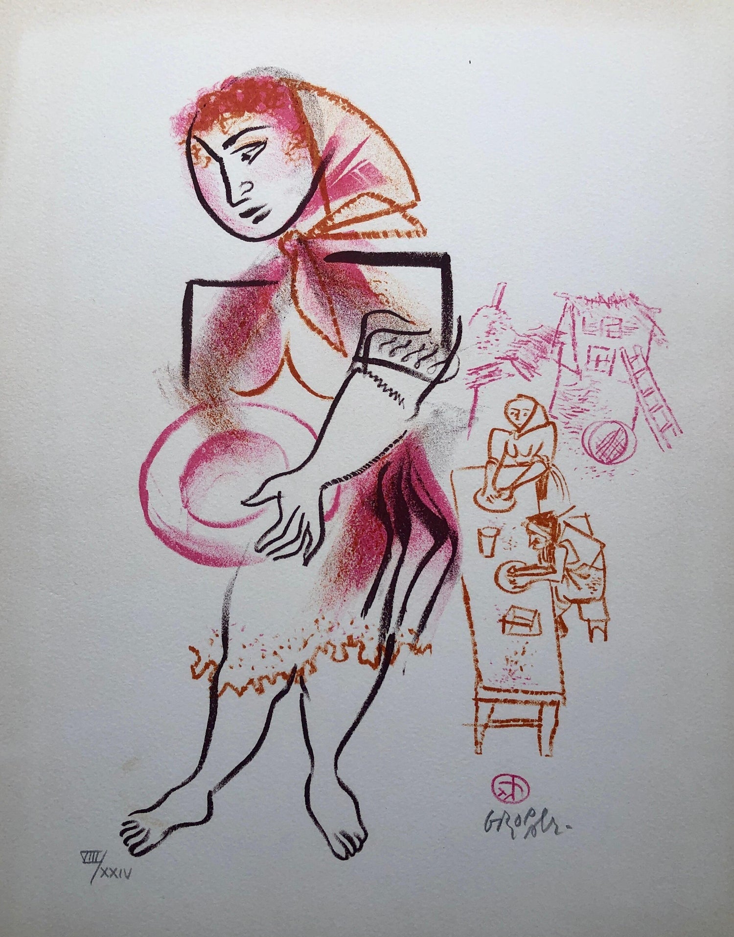 Jewish Shtetl Klezmer Wedding Tanz Judaica Lithograph WPA Yiddish Social Realist