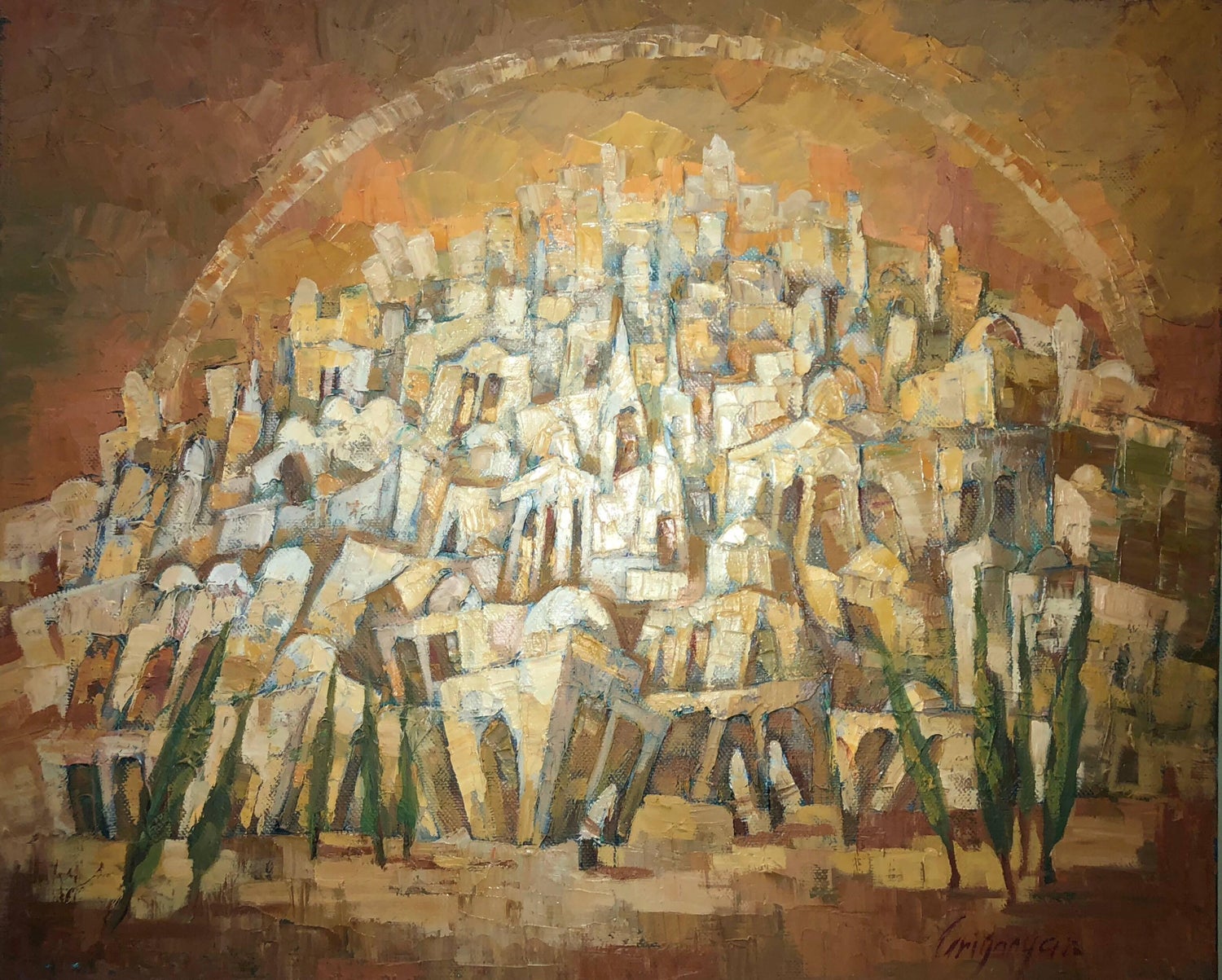 Old City Jerusalem Landscape Russian Israeli Judaica Oil Painting