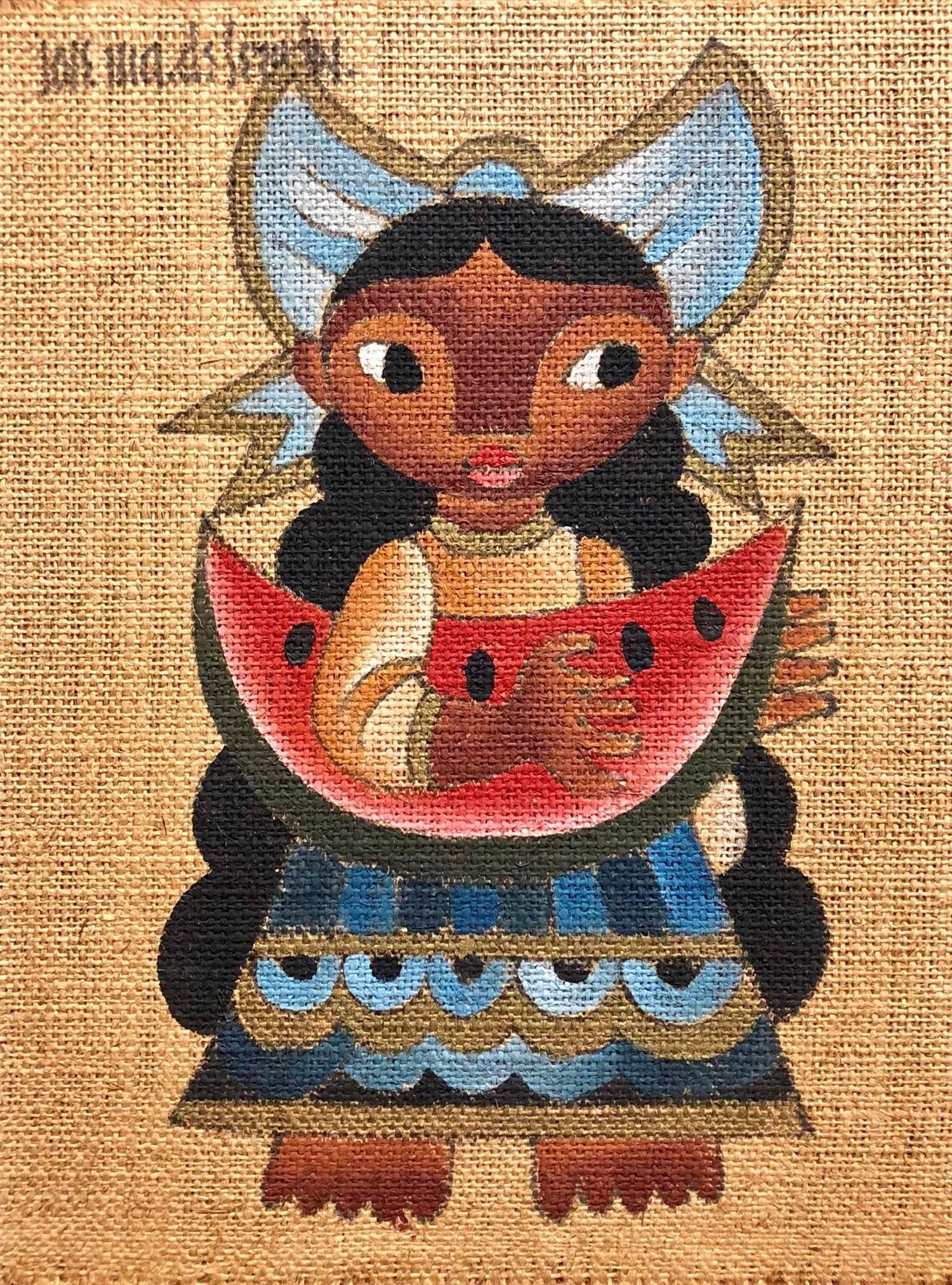 Mexican Modernist Painting Boy with Watermelon