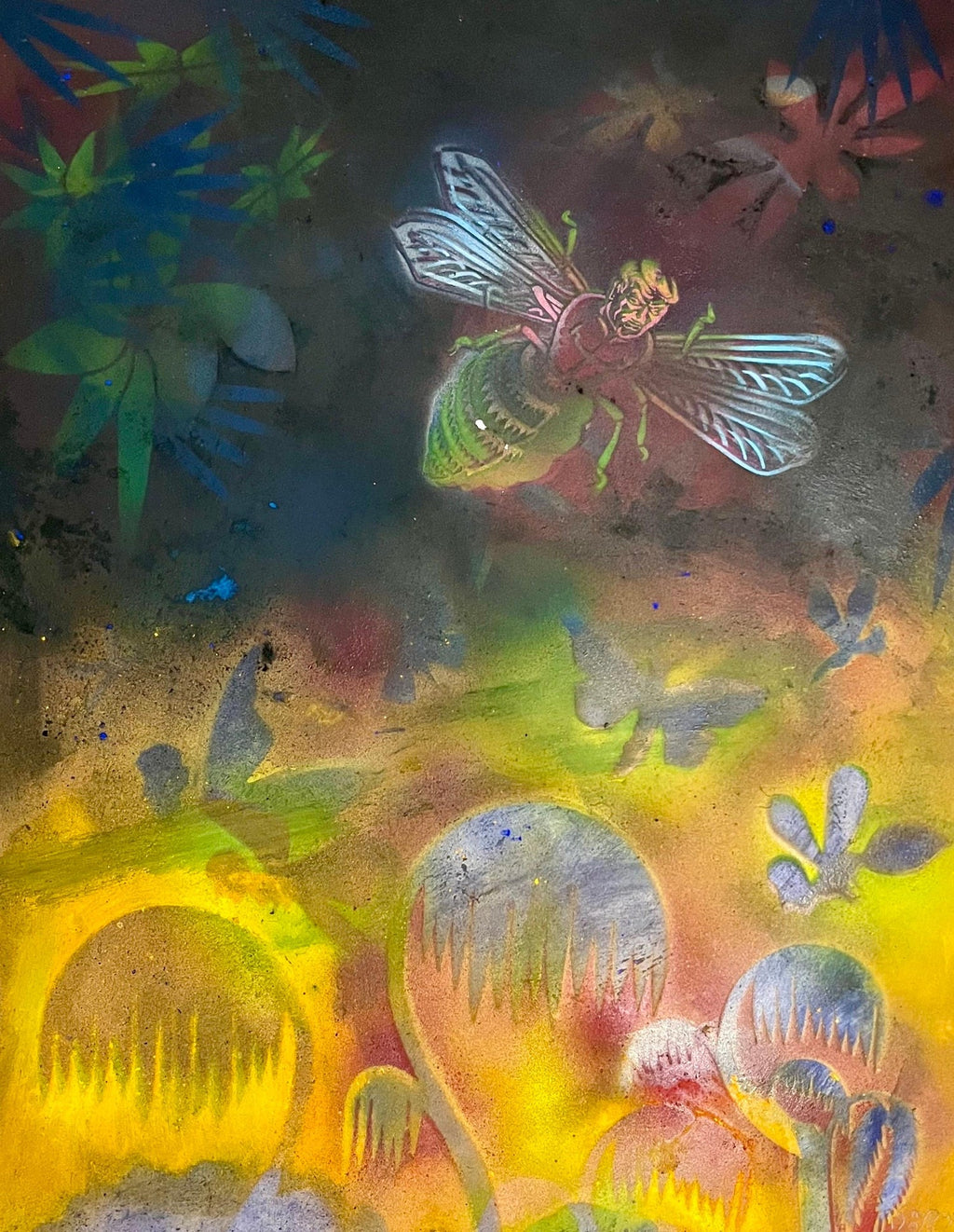 Abstract Surrealist Spray Paint Mixed Media Painting Mason Rader Outsider Art