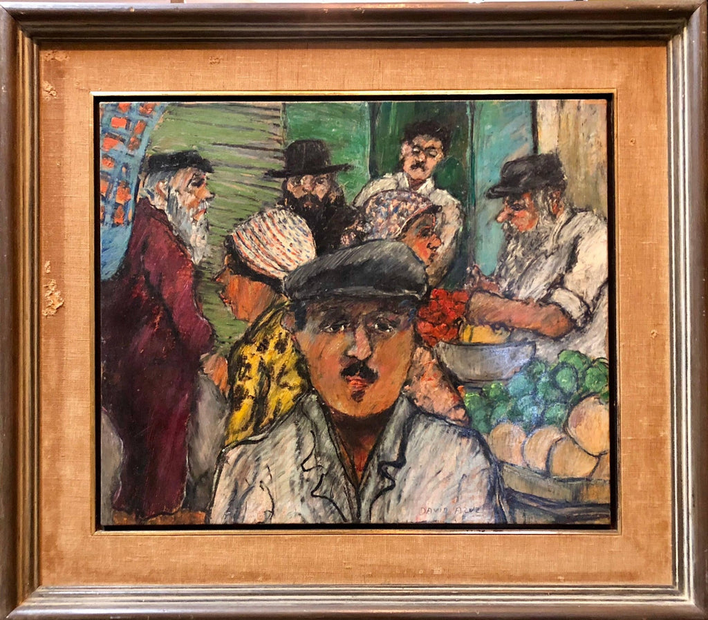 Shopping the Market Shuk Machane Yehuda Israeli Modernist Oil Pastel Painting