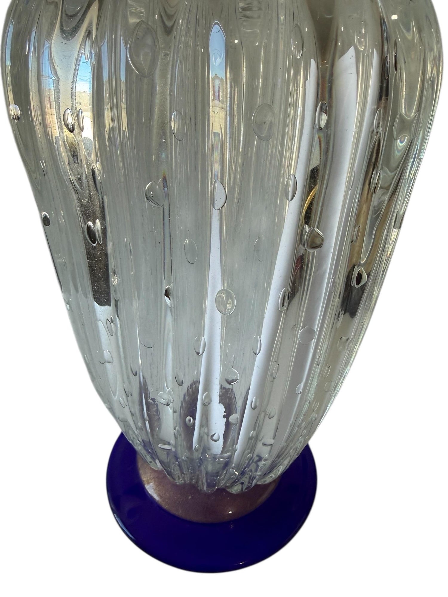 Seguso Murano Italian Art Glass Cobalt Gold Aventurine Footed Vase Sculpture
