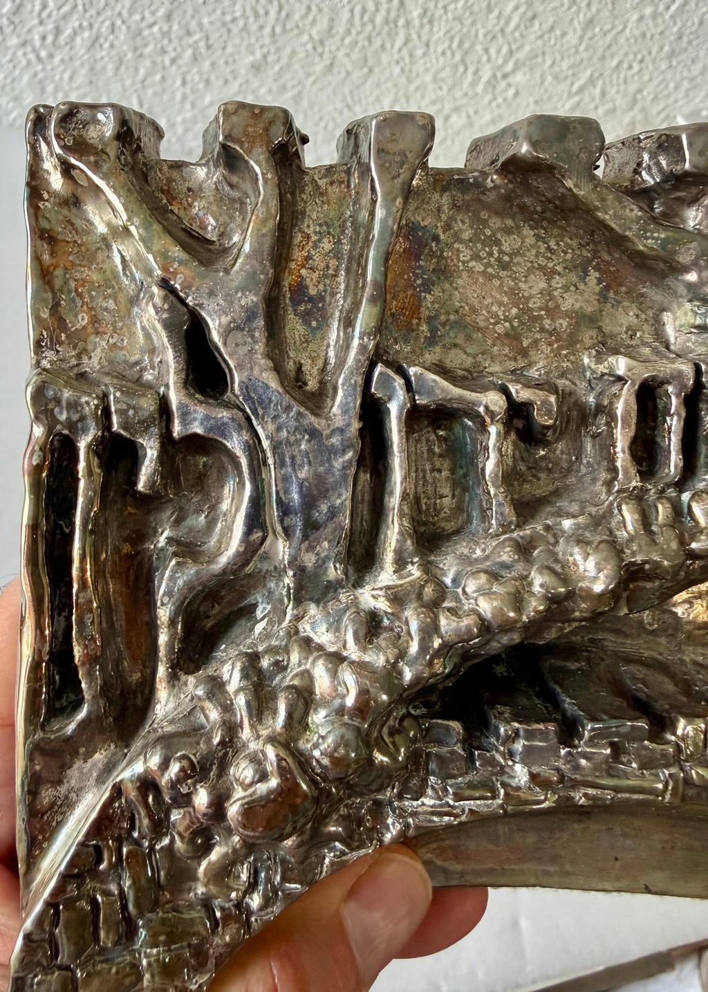 Artist Designed Signed Judaica Israeli Menorah Candelabra Sculpture Silver Plate