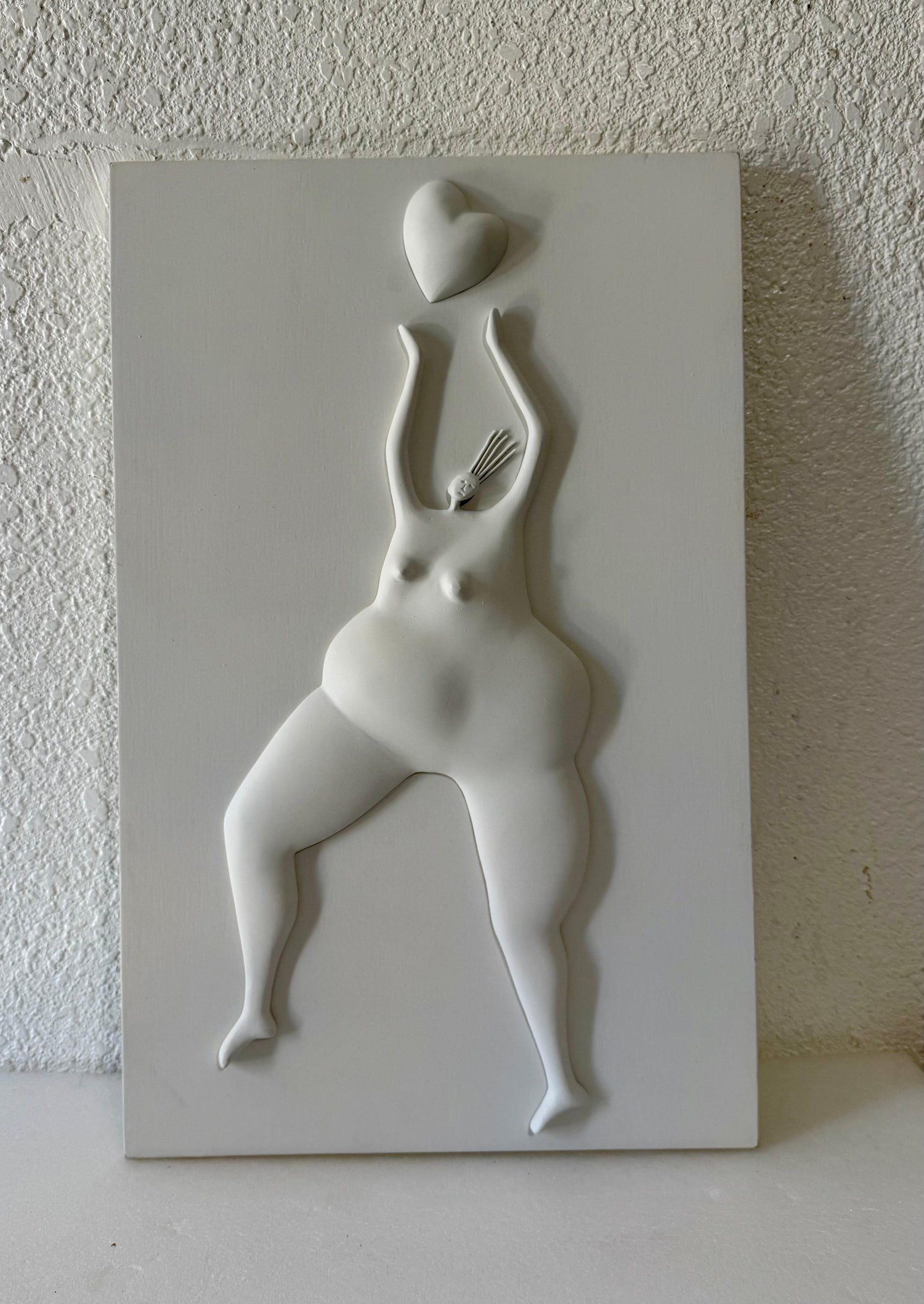 Latin American Master Abigail Varela Sculpture Relief Plaque Woman with Heart