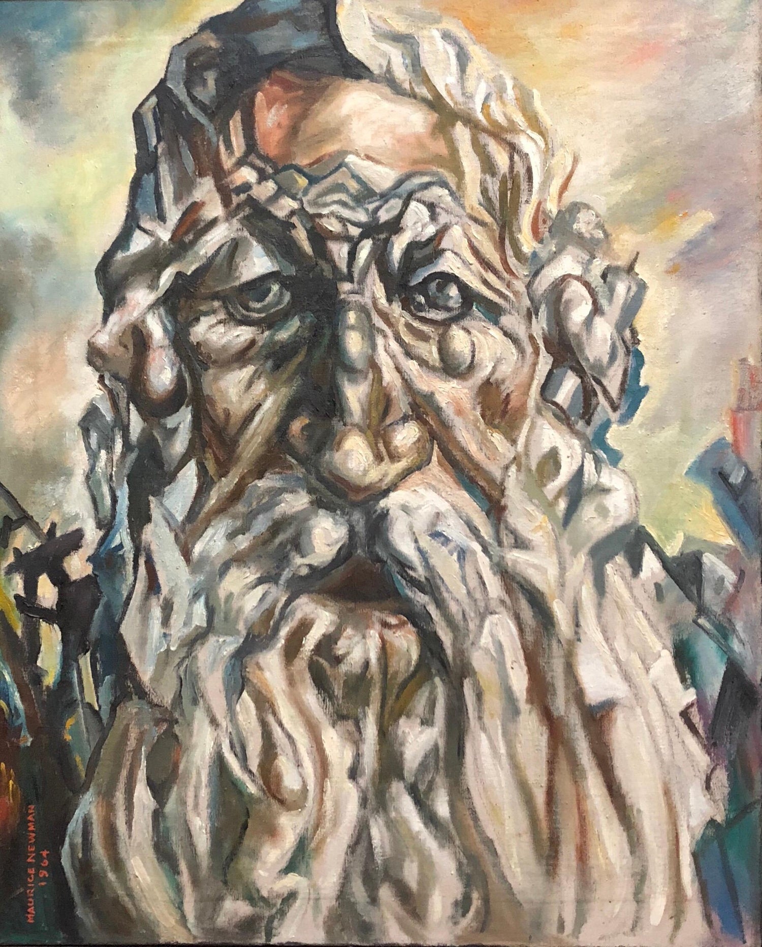 Holocaust Memorial Oil Painting Judaica Rabbi Composed of Figures WPA Artist