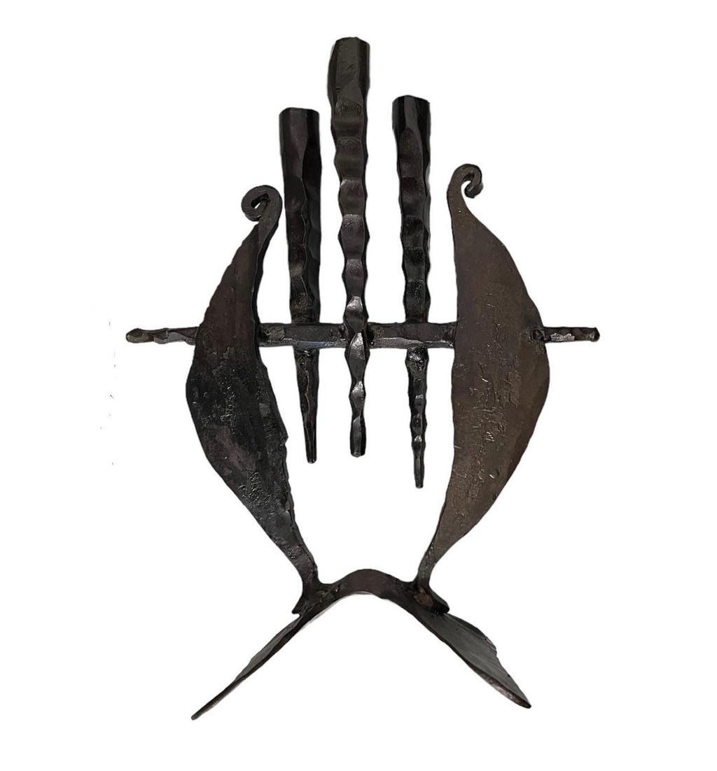 Brutalist Hand Forged Iron Sculpture Candelabra Candle Stick Israeli Art Palombo