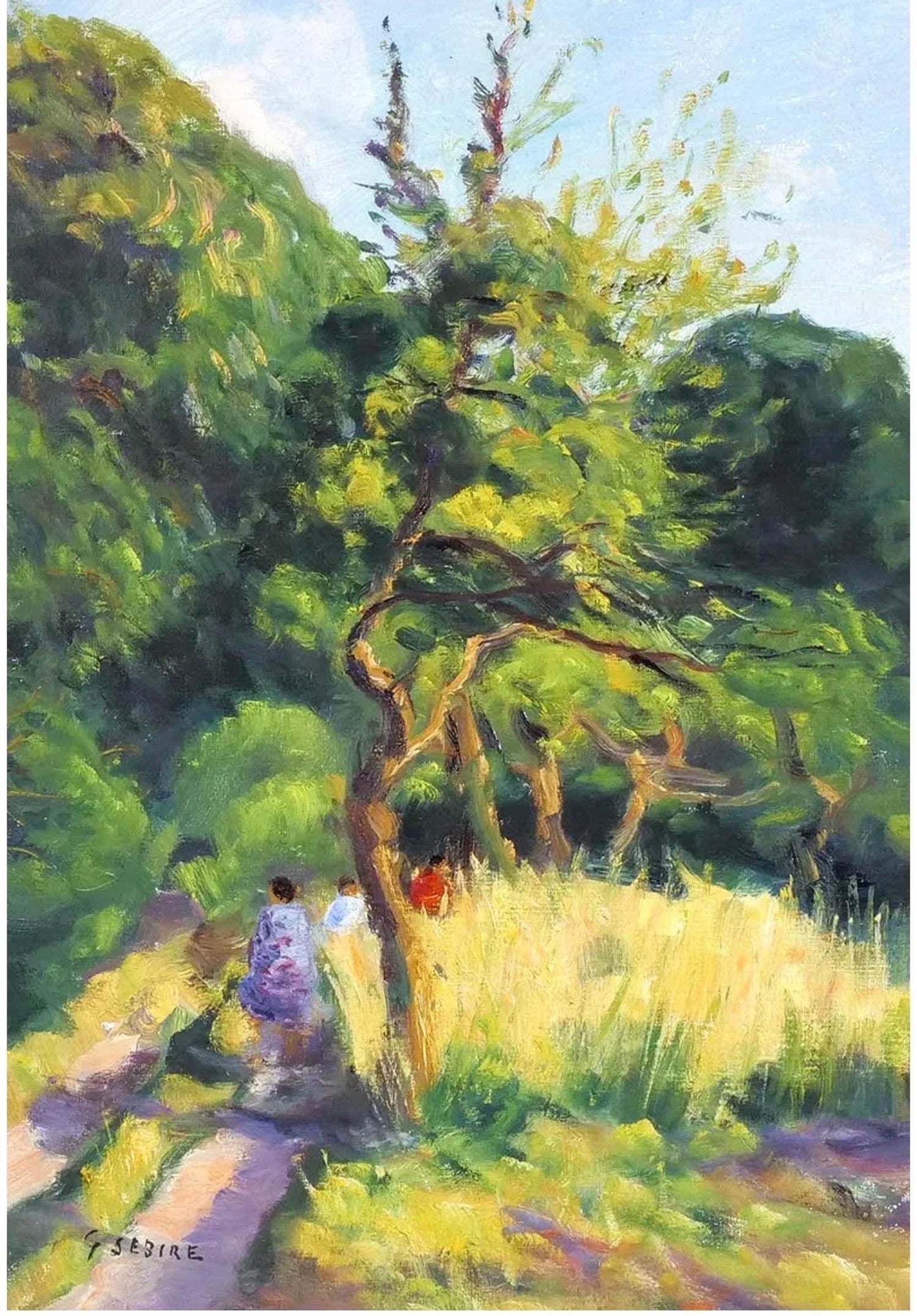French Post Impressionist Oil Painting Bucolic Wooded Country Lane Gaston Sebire