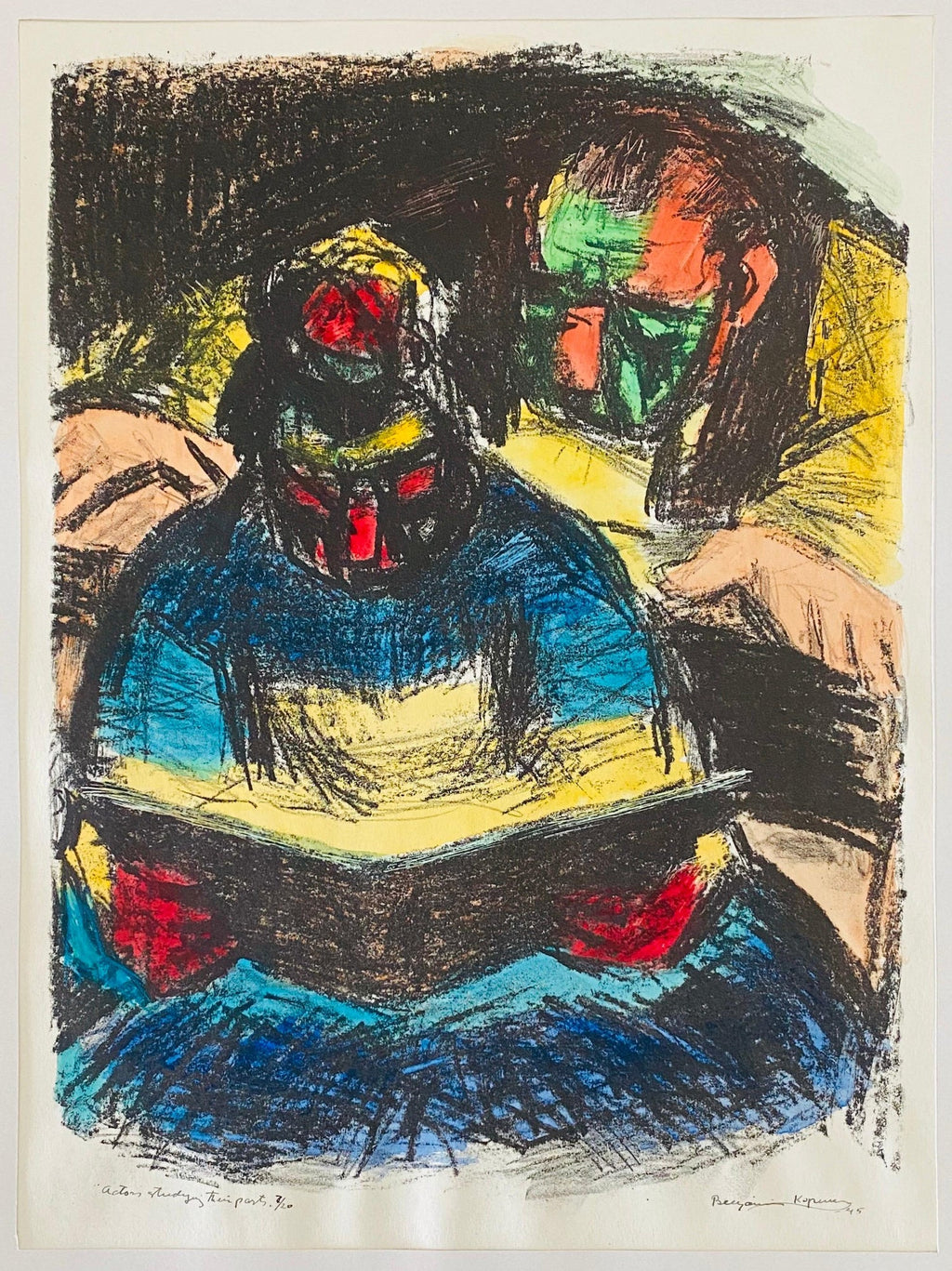 Modernist British Israeli Lithograph Expressionist Figures