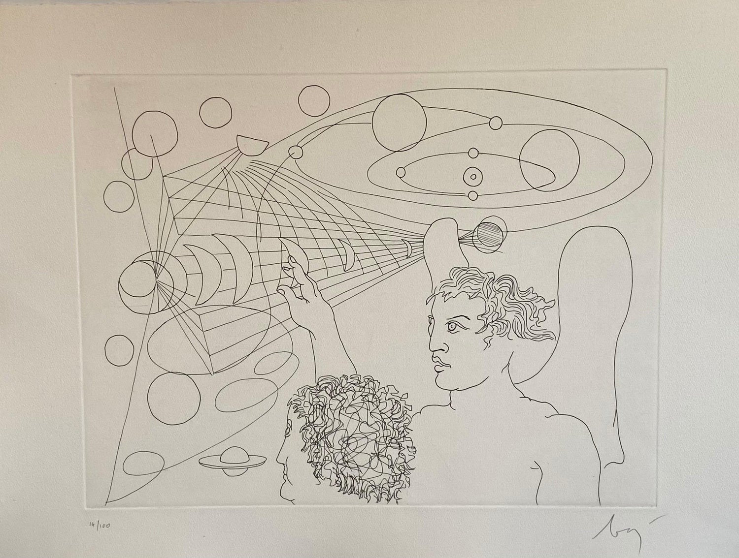 Columbus, Ohio State Artist Lithograph "Heavenly Bliss" Angels, Biplane