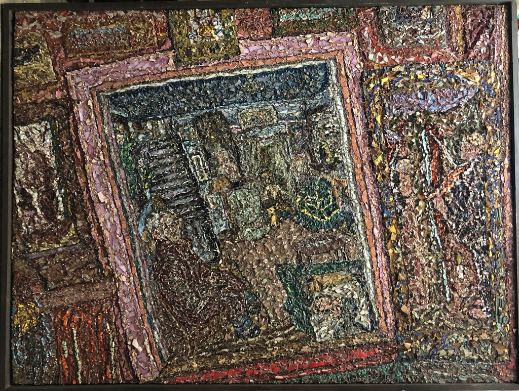 Large American Folk Art Masterpiece Glass Mosaic Sculpture Painting Wall Hanging