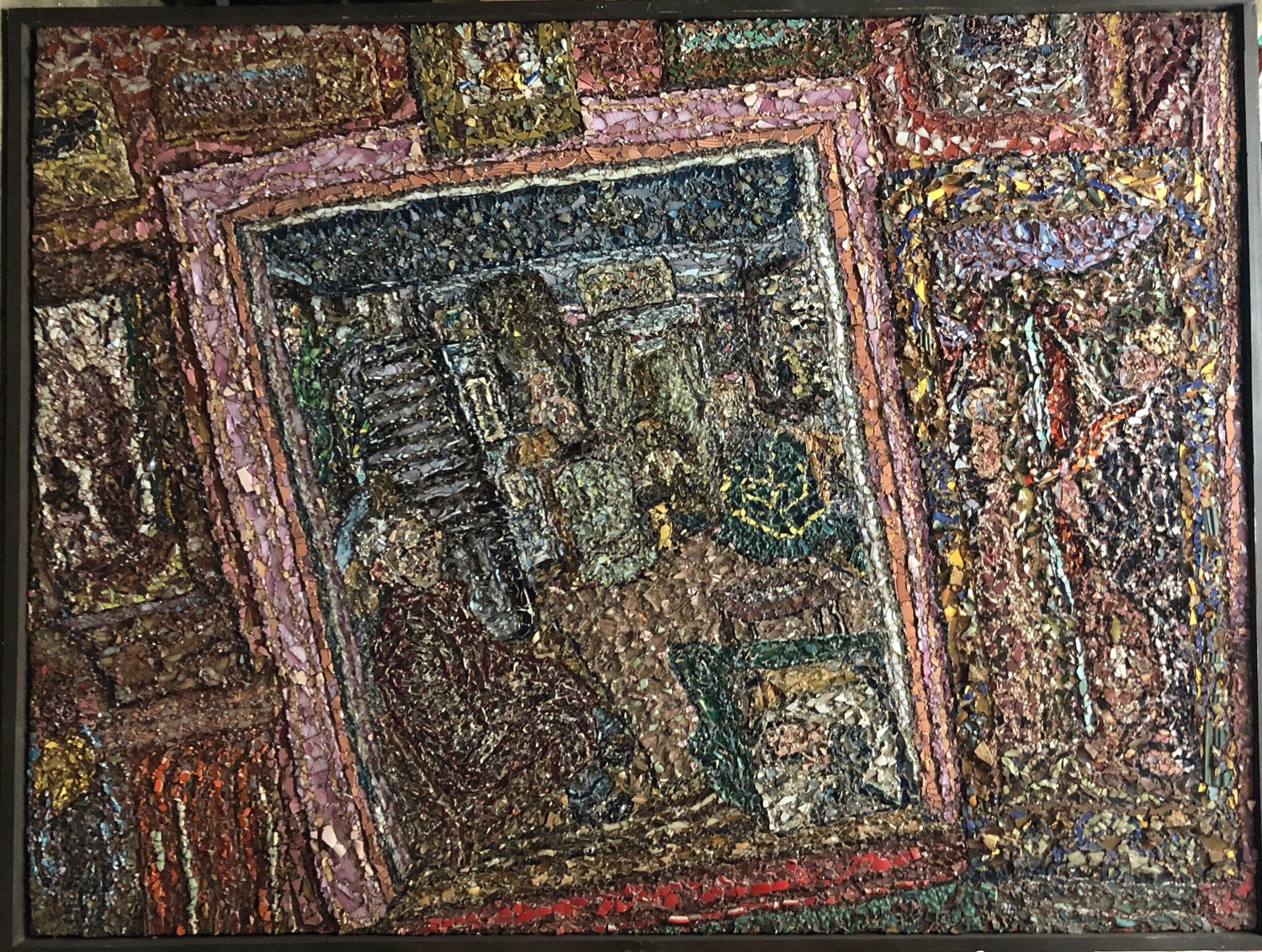 Large American Folk Art Masterpiece Glass Mosaic Sculpture Painting Wall Hanging