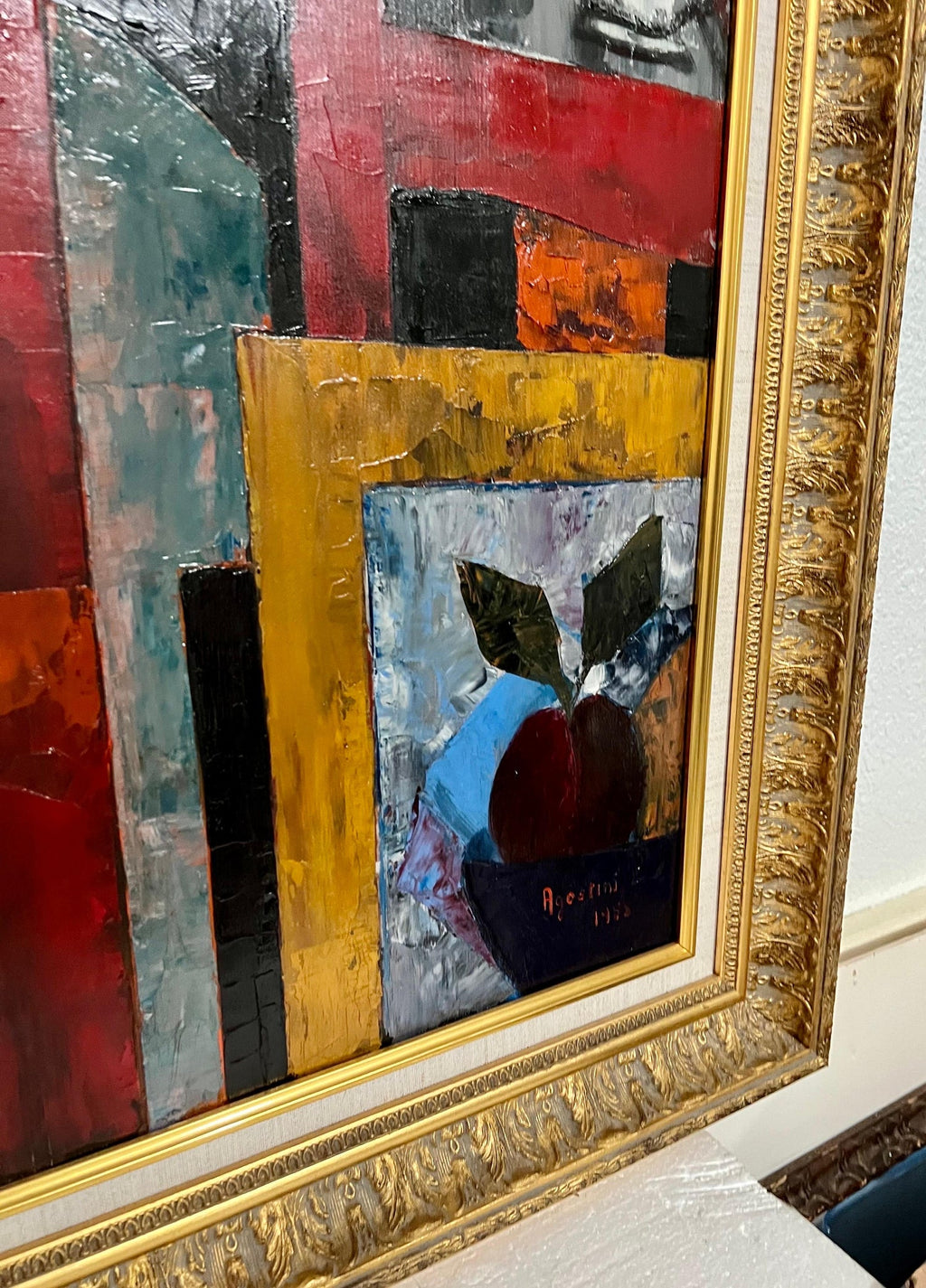 Large Modernist Colorful Atelier French Expressionist Oil Painting Tony Agostini