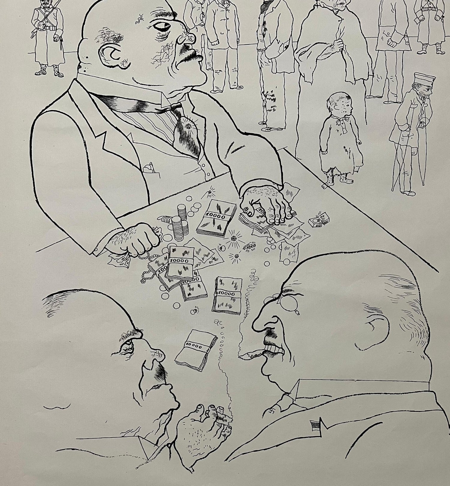 Large George Grosz 1923 Lithograph Die Rauber German Expressionism WPA Realism