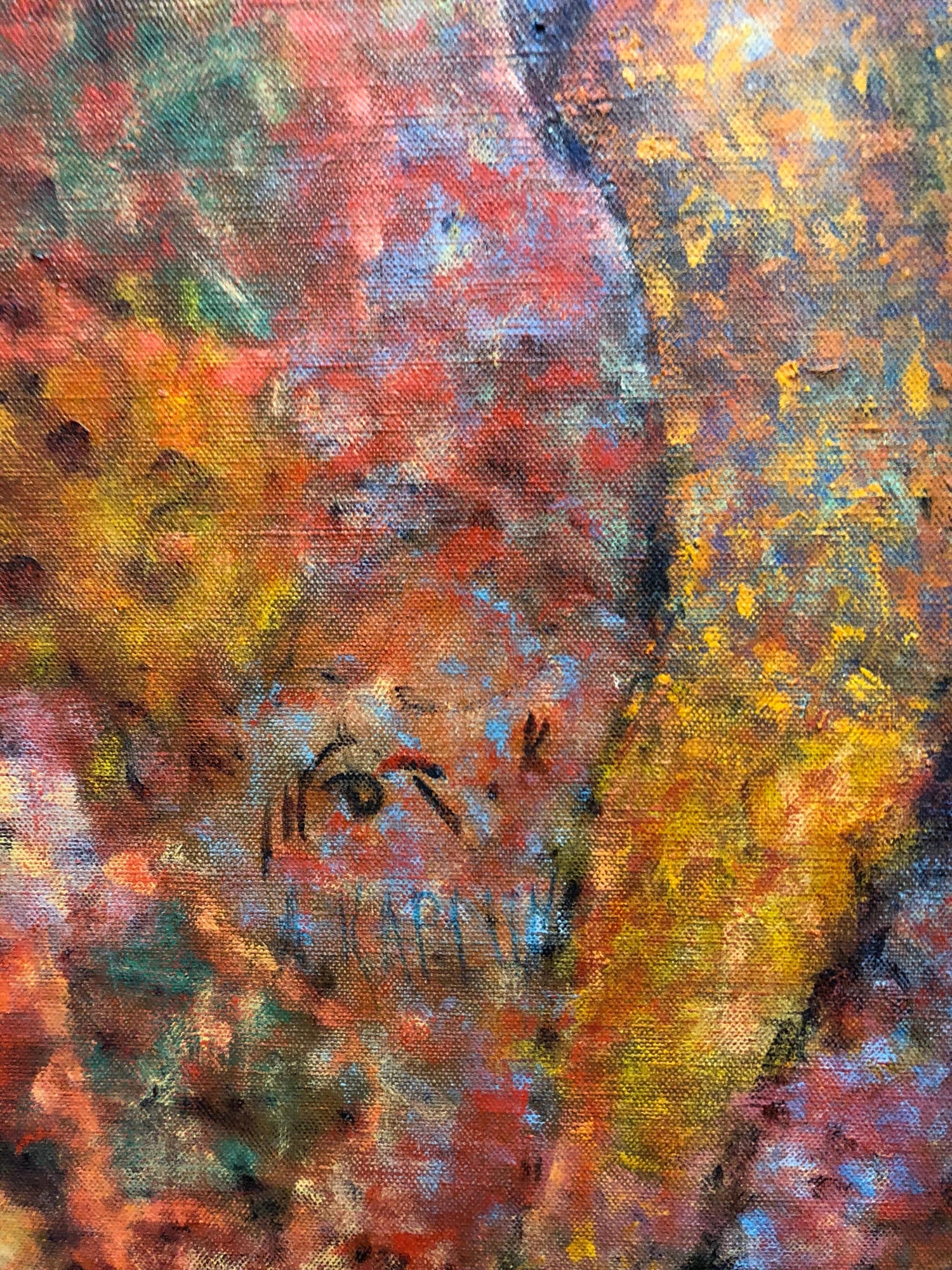 Israeli KIbbutz Artist Toddler, Swim Tube Pointilist Oil Painting Bezalel School