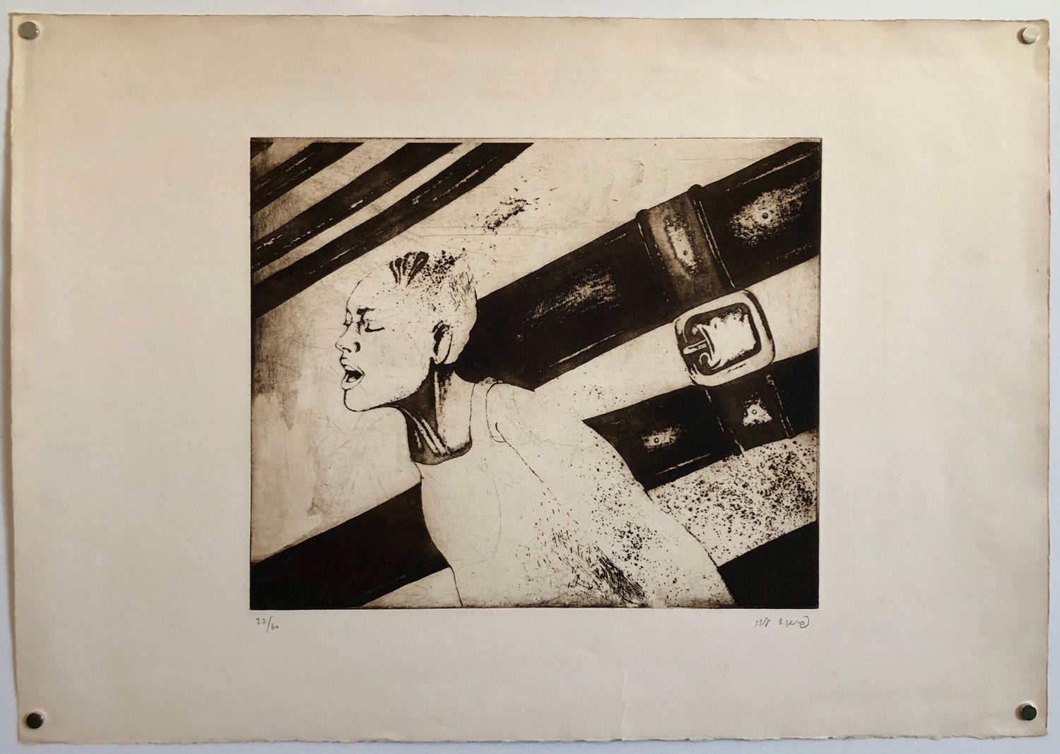 Woman in Agony or Ecstasy, Modernist Israeli Etching
