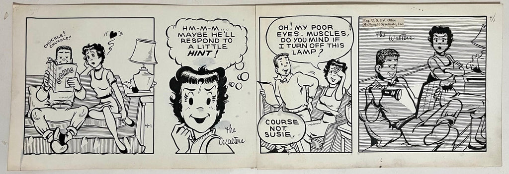 Rare 1950s Original Syndicated Ink Drawing Cartoon Strip Susie Q Smith Comic Art