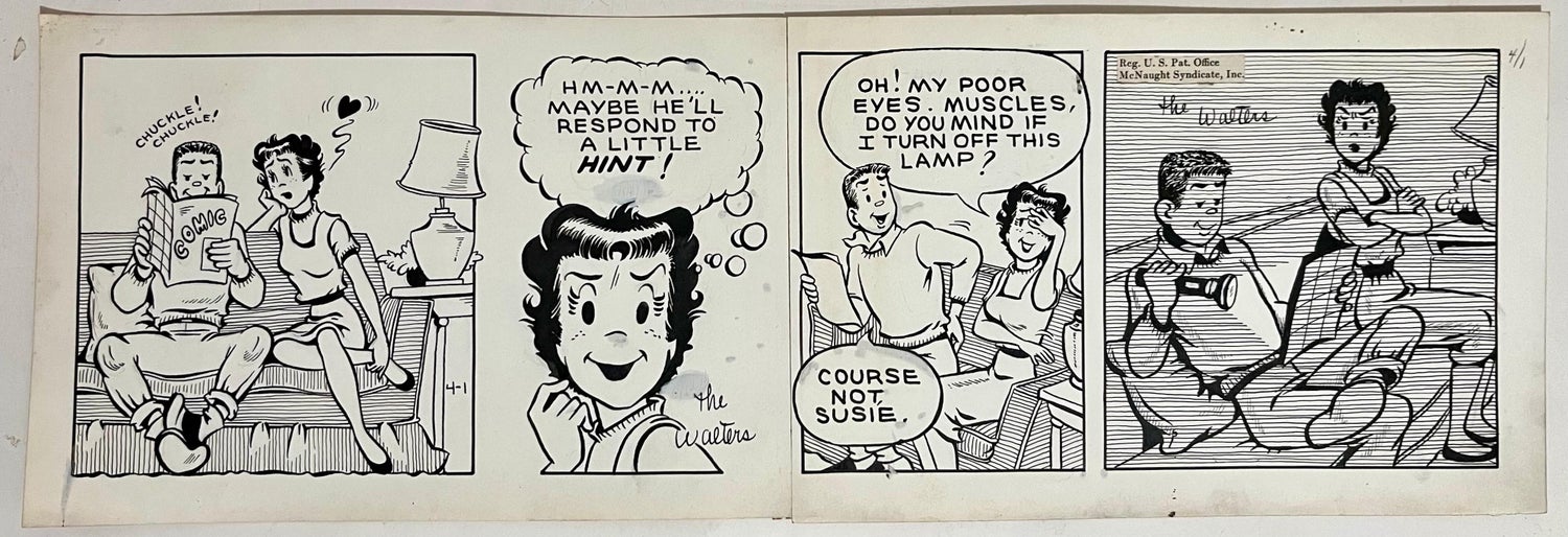 Rare 1950s Original Syndicated Ink Drawing Cartoon Strip Susie Q Smith Comic Art