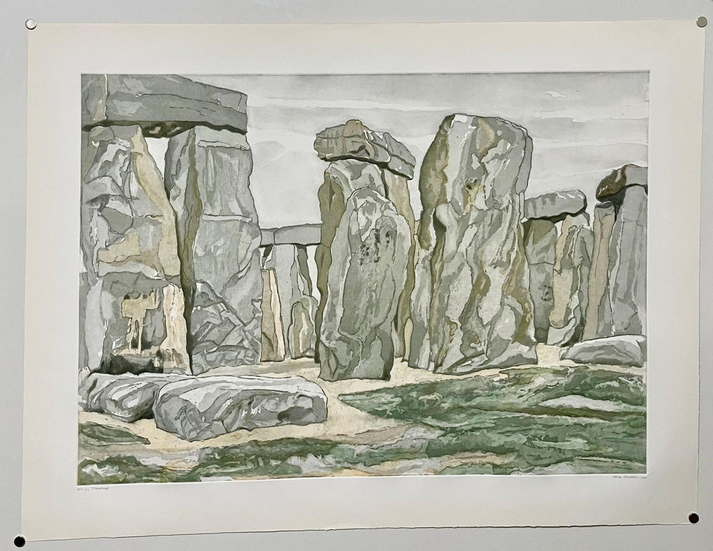 Large American Modern Stonehenge Landscape Aquatint Etching Philip Pearlstein