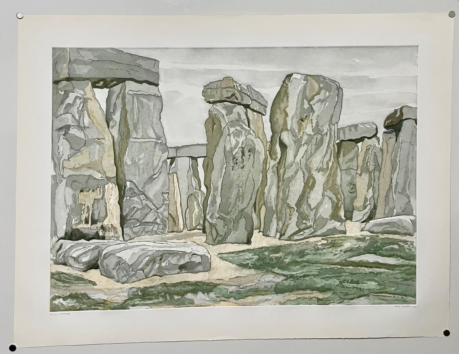 Large American Modern Stonehenge Landscape Aquatint Etching Philip Pearlstein