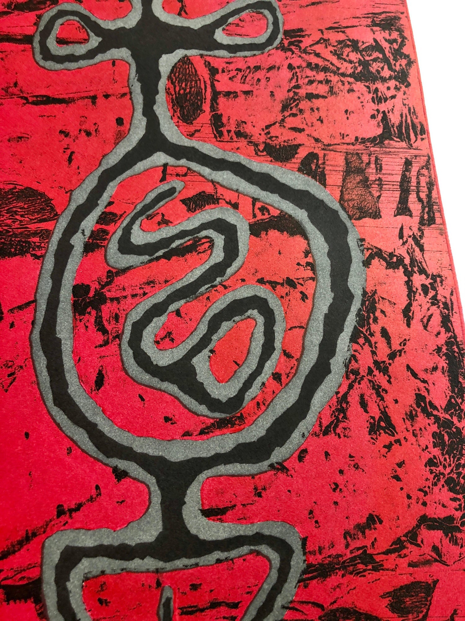 Untitled #11 Two Forms Red Ground Abstract Expressionist Aquatint Etching