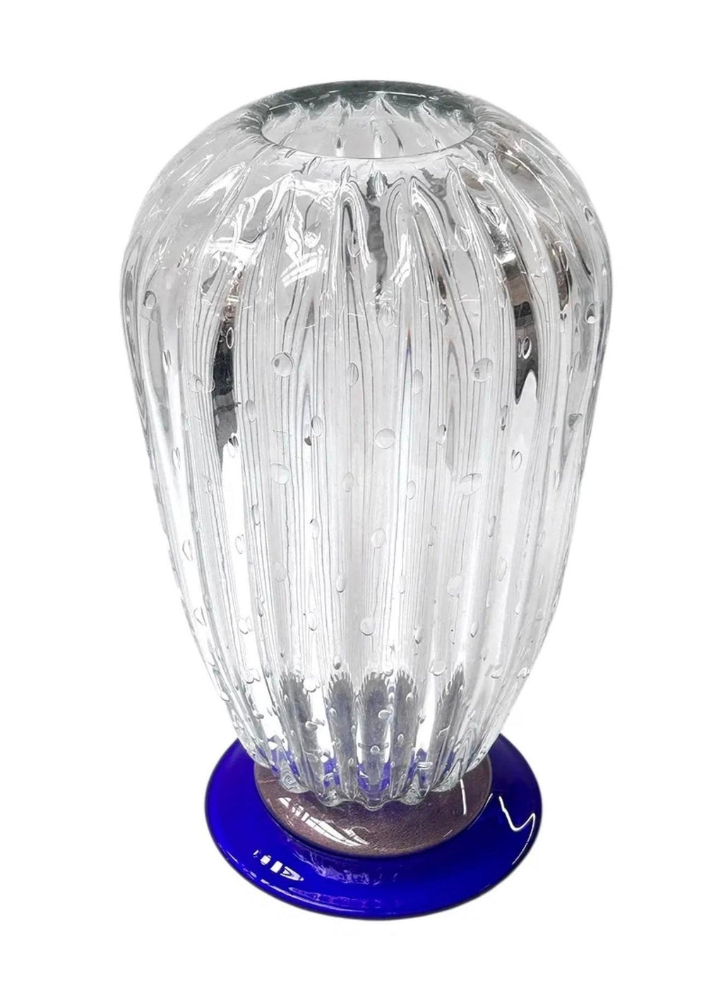 Seguso Murano Italian Art Glass Cobalt Gold Aventurine Footed Vase Sculpture