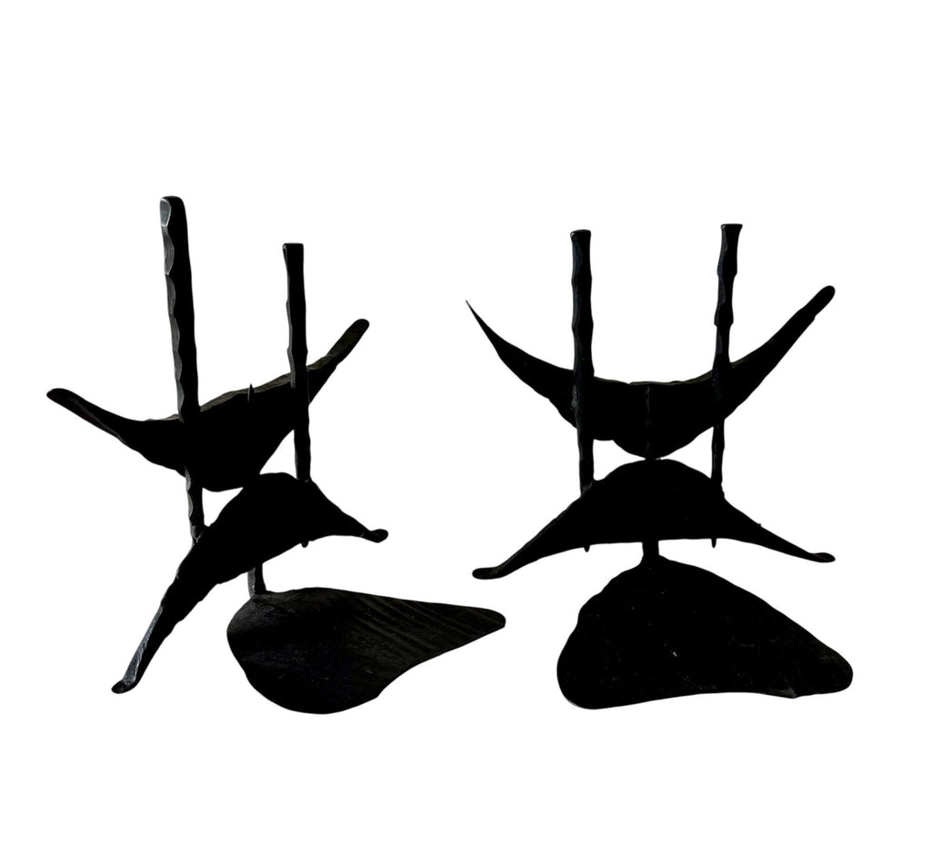 Modernist Brutalist Hand Forged Iron Bookends Sculpture Israeli David Palombo