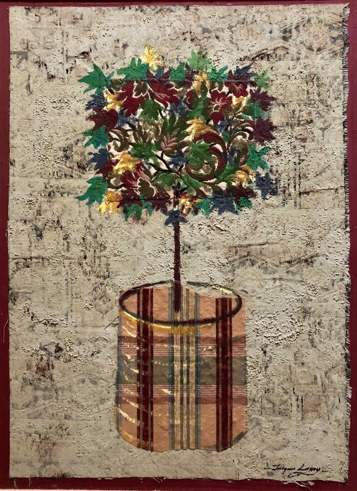 Mixed Media Floral Oil Painting Collage Bouquet of Flowers Topiary