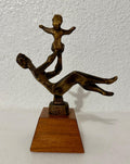 Chaim Gross Mid Century Mod Bronze Sculpture Mother and Baby Playing WPA Artist