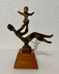 Chaim Gross Mid Century Mod Bronze Sculpture Mother and Baby Playing WPA Artist