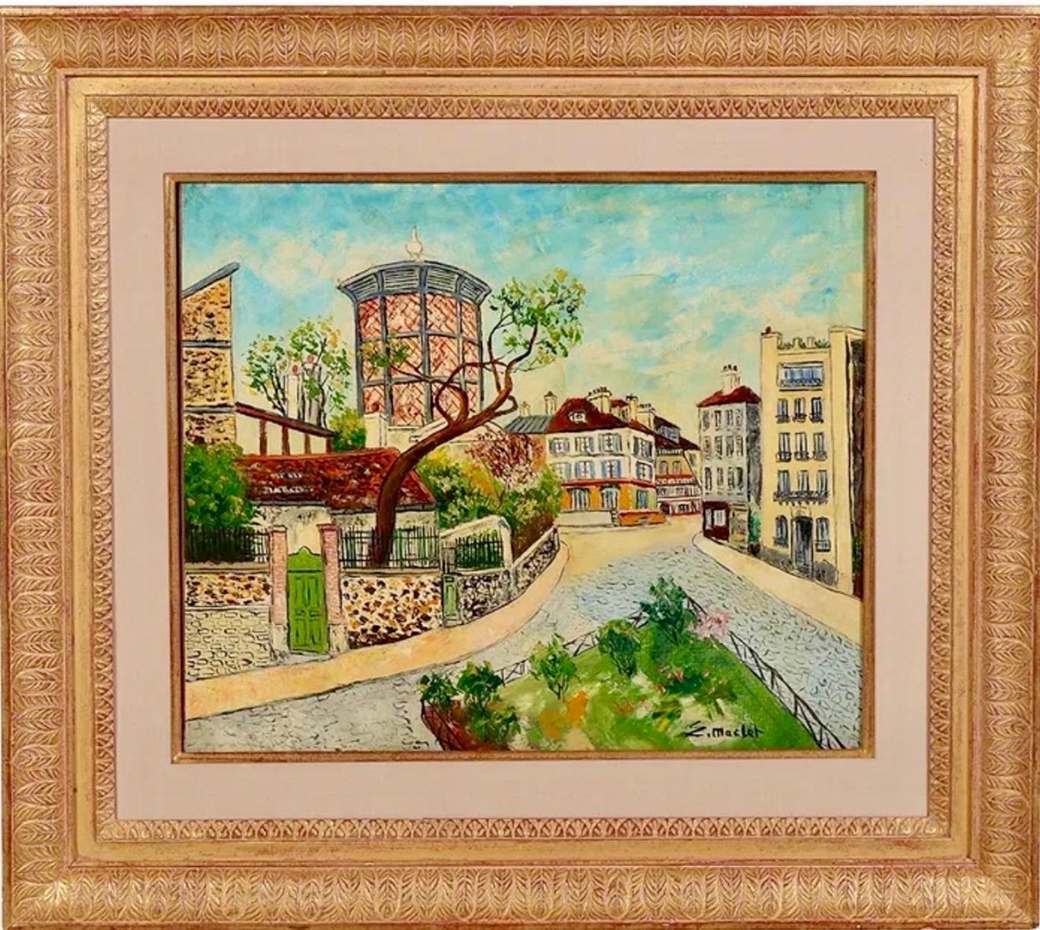 French Impressionist Oil Painting Elisee Maclet Paris Montmartre Street Scene