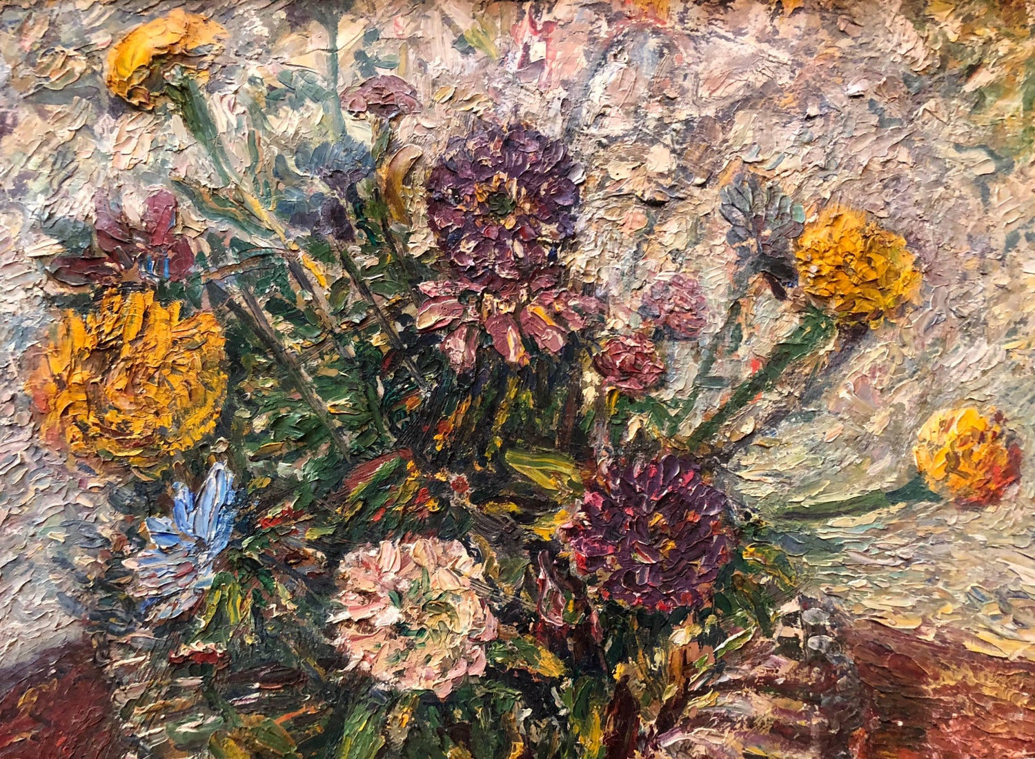 BOUQUET Modernist Flowers in a Vase, Impasto Oil Painting