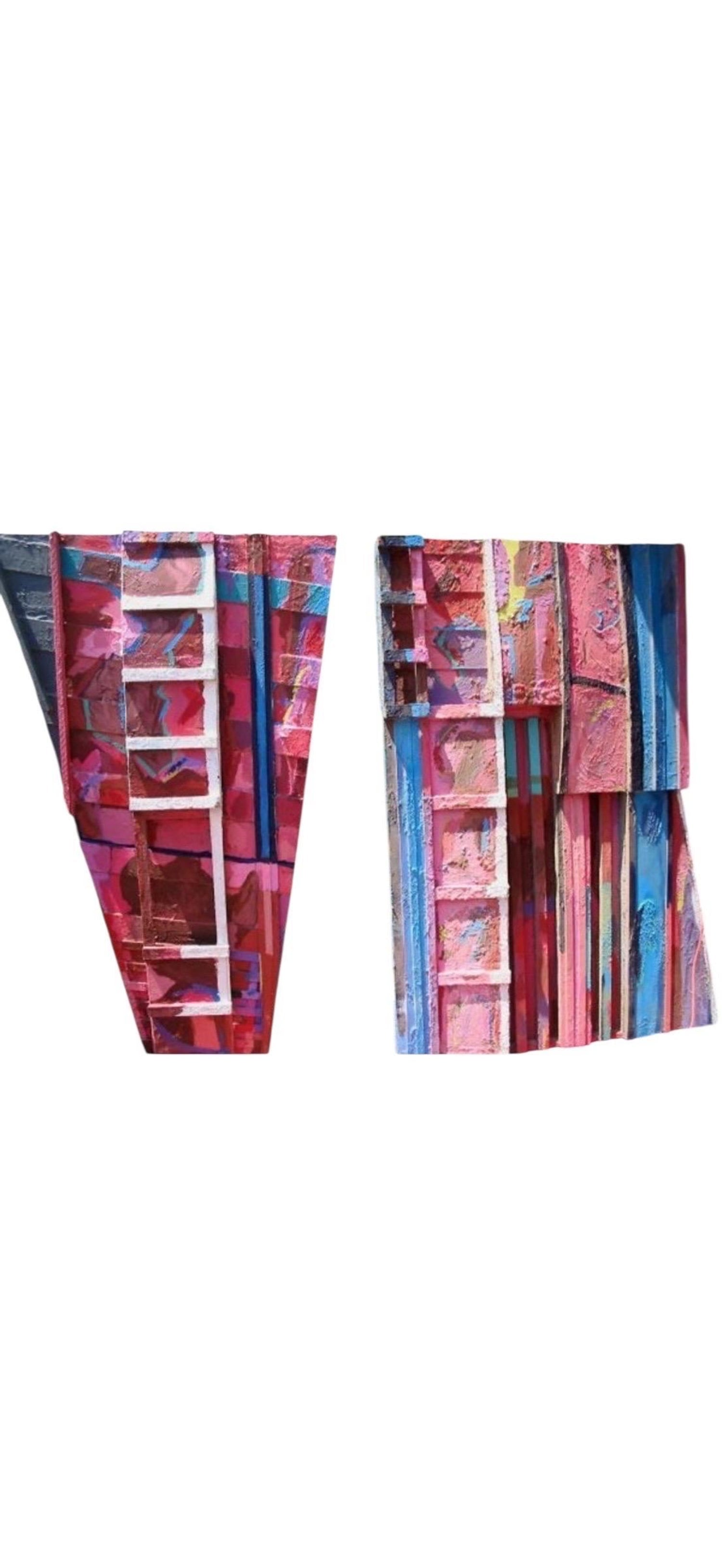 Bruce Robbins Large Abstract Diptyque Ladder Sculpture Painting "Jerusalem" 1981