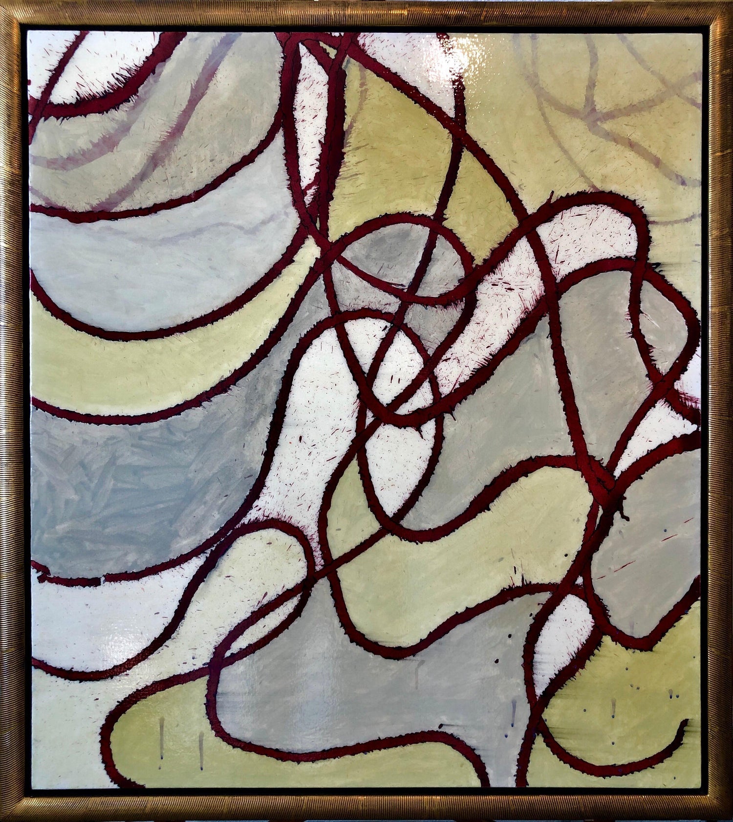 Large Abstract Mixed Media Lacquer Painting Stealthy Glow Scientific Abstraction