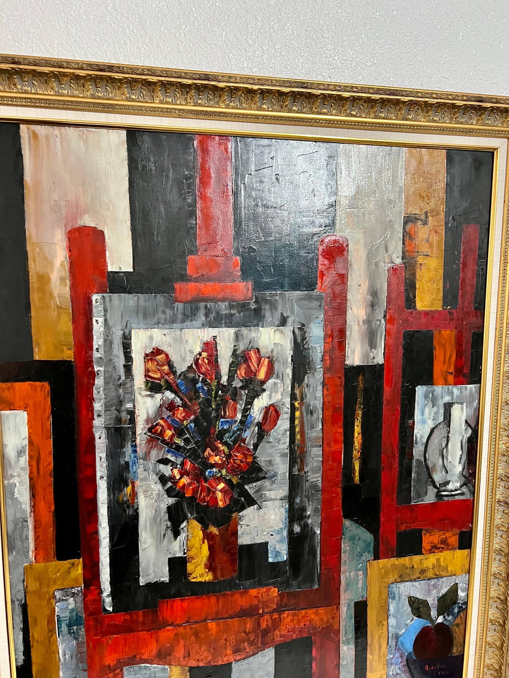 Large Modernist Colorful Atelier French Expressionist Oil Painting Tony Agostini