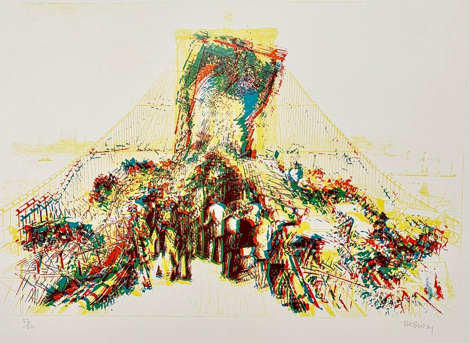 Architecture Kinetic New York Brooklyn Bridge Op Art Lithograph Pol Bury Ltd Ed