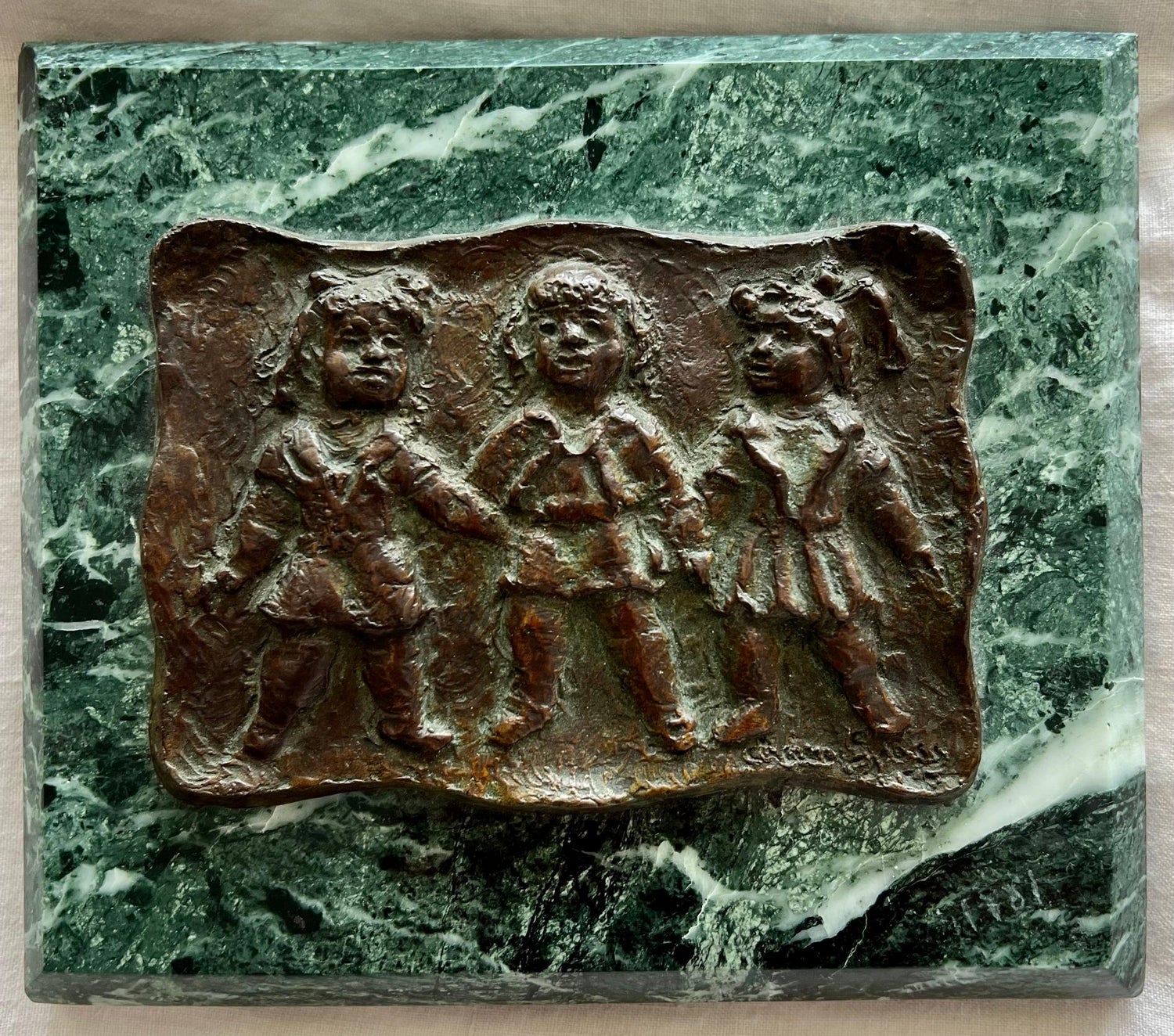 Three Girls Bronze Relief Sculpture Plaque Chaim Gross Modernist WPA Era Artist