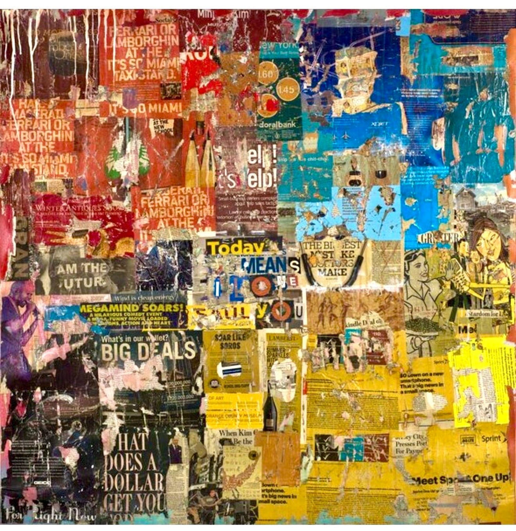 Large Mike Falcon Torn Paper Collage Painting Assemblage Pop Art Decollage