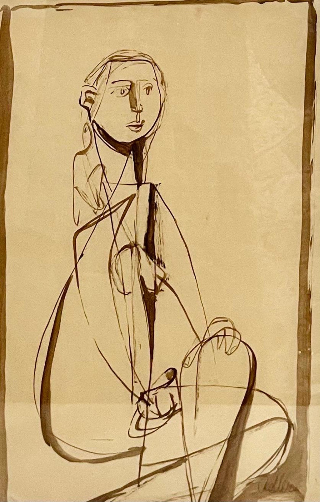 Modernist Ink and Wash Drawing, Painting Jankel Adler Woman Model Ecole De Paris
