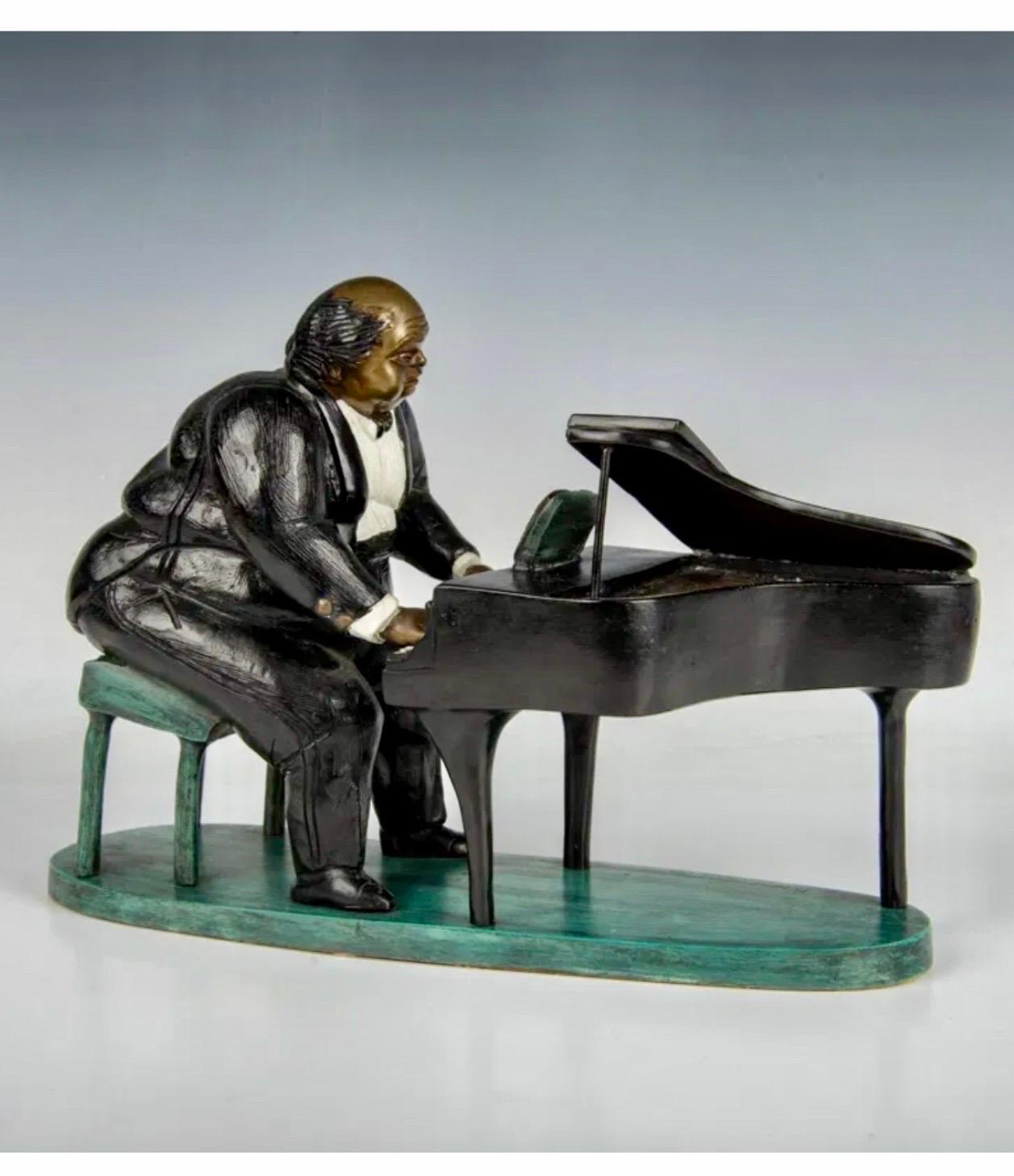 Polychrome Bronze Sculpture Jazz Nightclub Piano Player in Tuxedo Bruno Luna