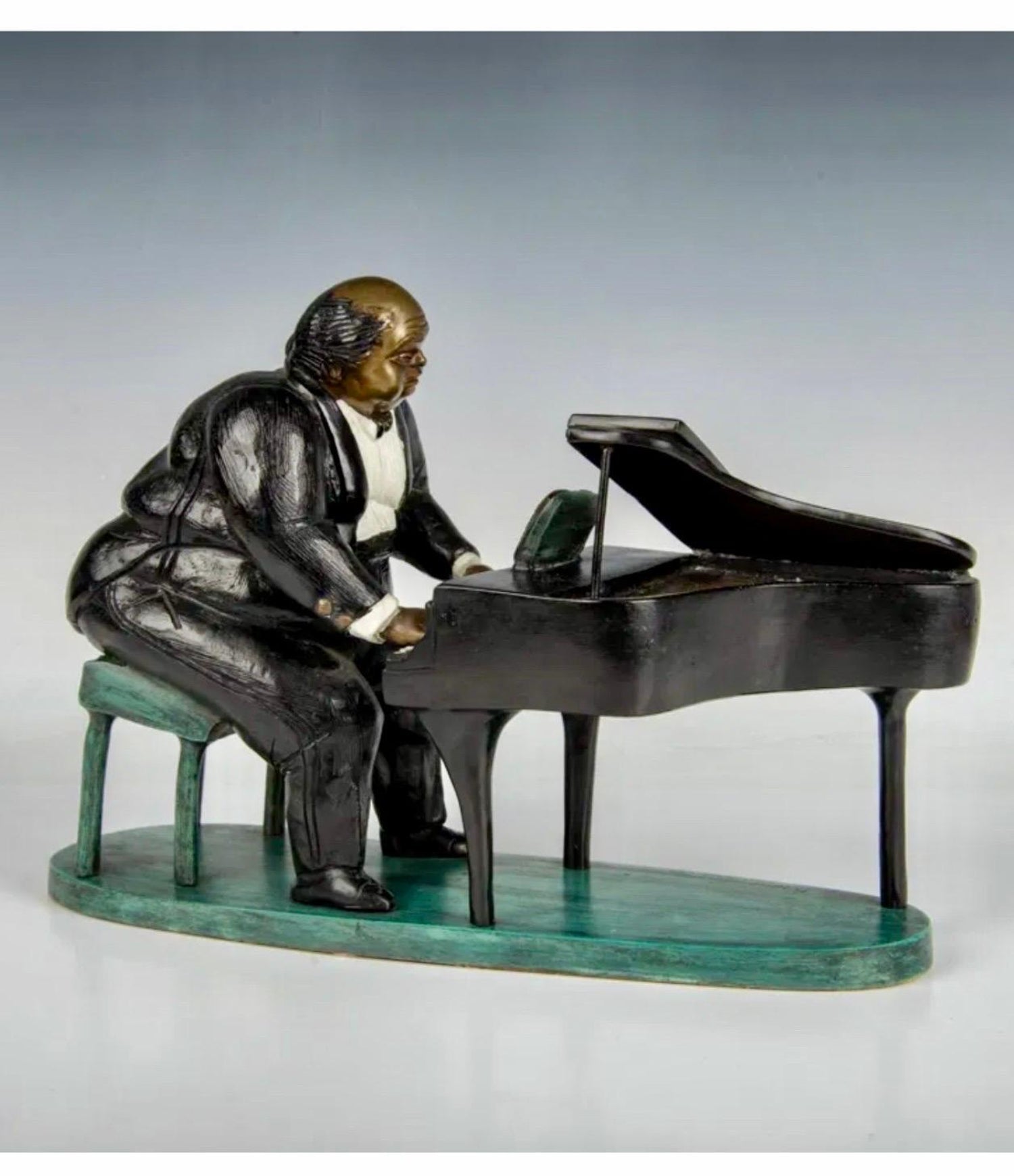 Polychrome Bronze Sculpture Jazz Nightclub Piano Player in Tuxedo Bruno Luna